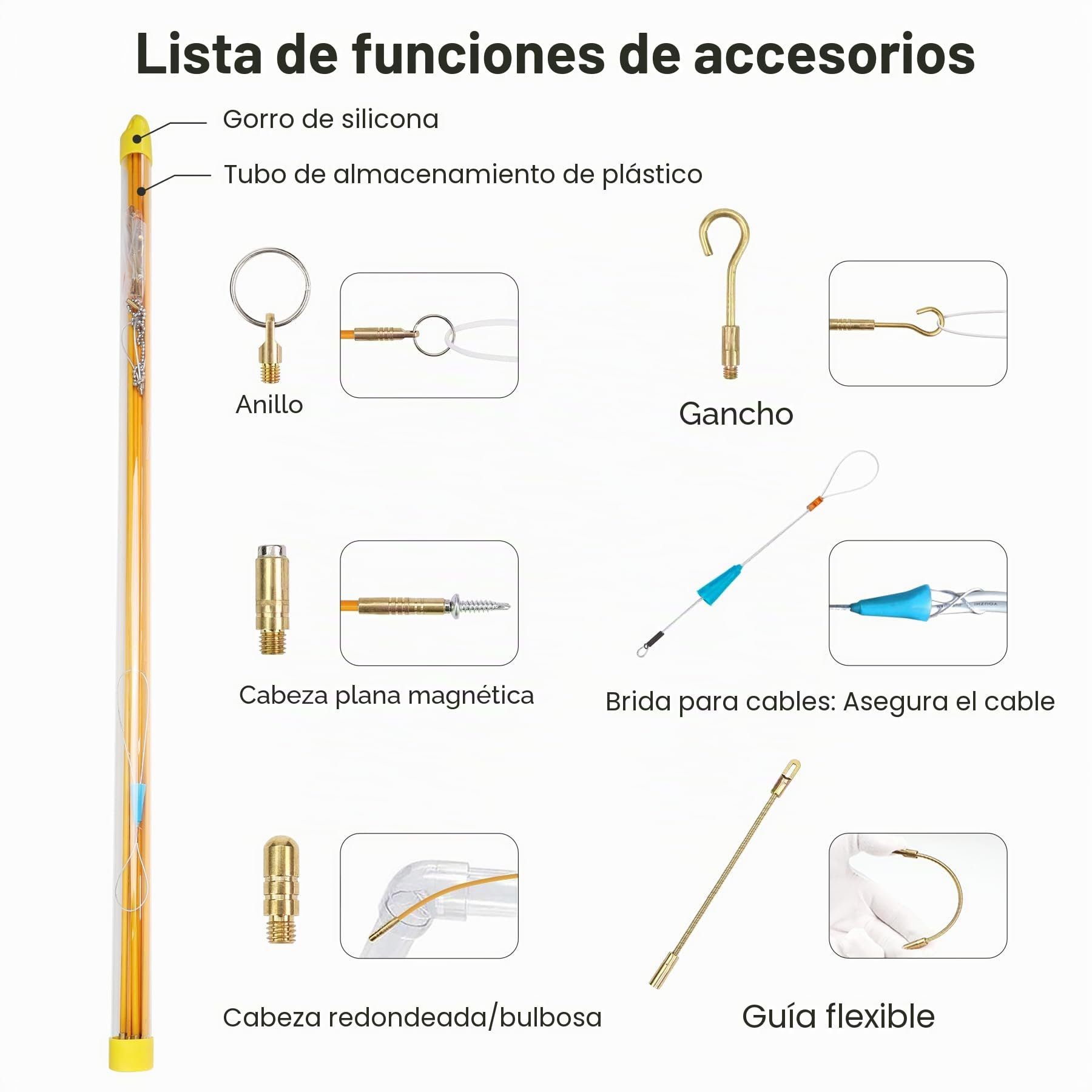Guia pasacables de fibra de vidrio100cm x 10 Juego de varillas pasacables 10 m