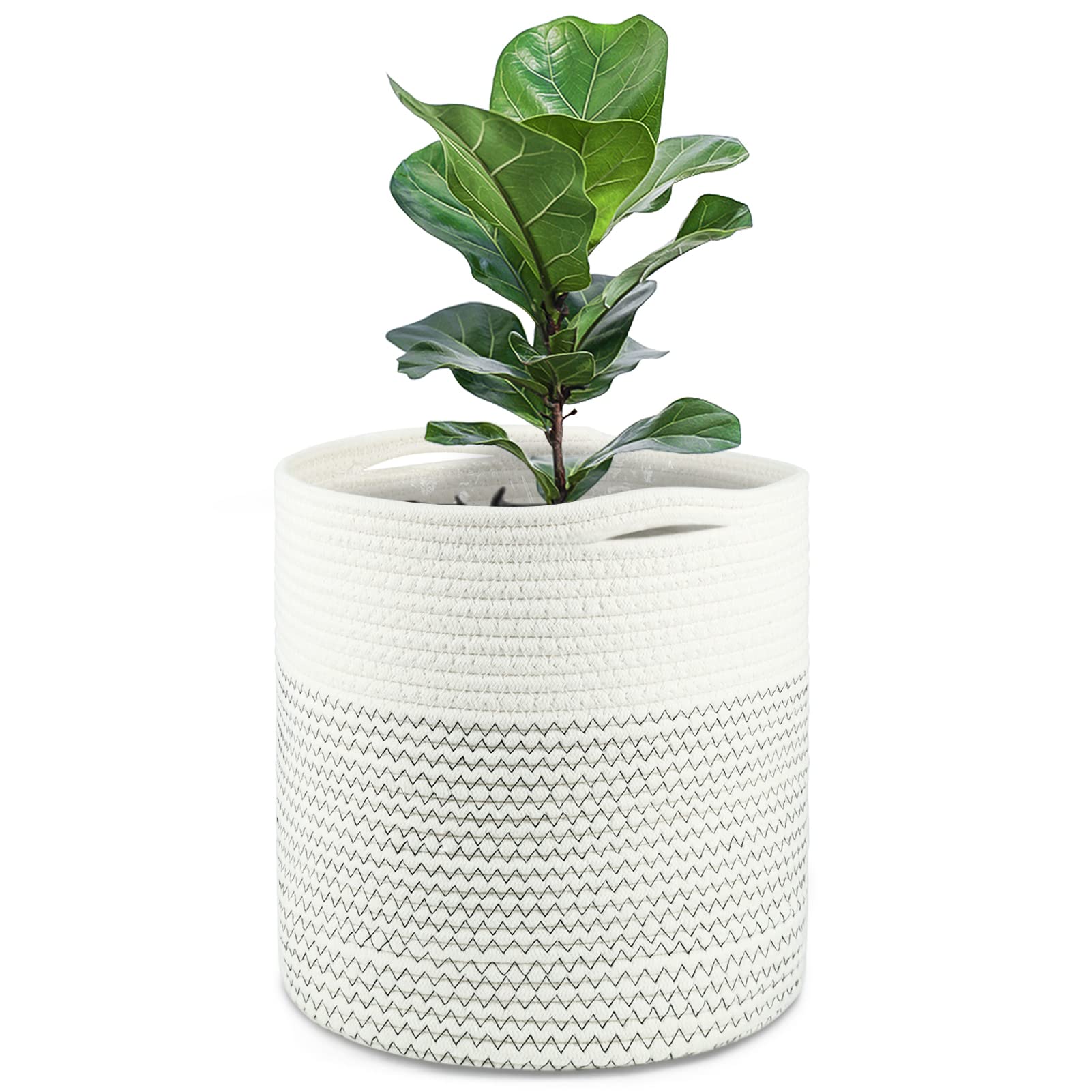 Tenn Well 30 cm Blumentopf mit Einsatz, Baumwolle, Innen-Pflanzgefäß, gewebter Aufbewahrungskorb für Zimmerpflanzen, Blumentopf und Heimdekoration (Schwarz und Weiß)