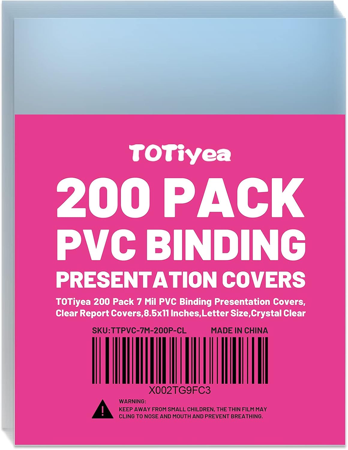 TOTiyea 200 Pack 7 Mil PVC Binding Presentation Covers, Clear Report Covers for Binding,8.5x11 Inches,Letter Size 7 Mil 200 Pack, Clear