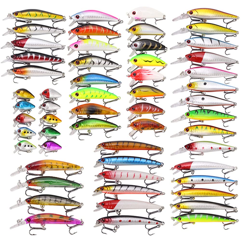 56 Pezzi Diving Fishing Lure Set Multicolore Esca Artificiale per Acqua Dolce e Salata Bass Trota Luccio
