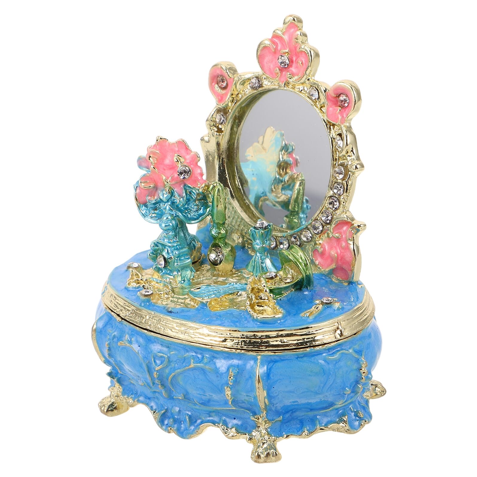 Boîte à bijoux en métal émaillé bleu avec organiseur de bijoux pour femme