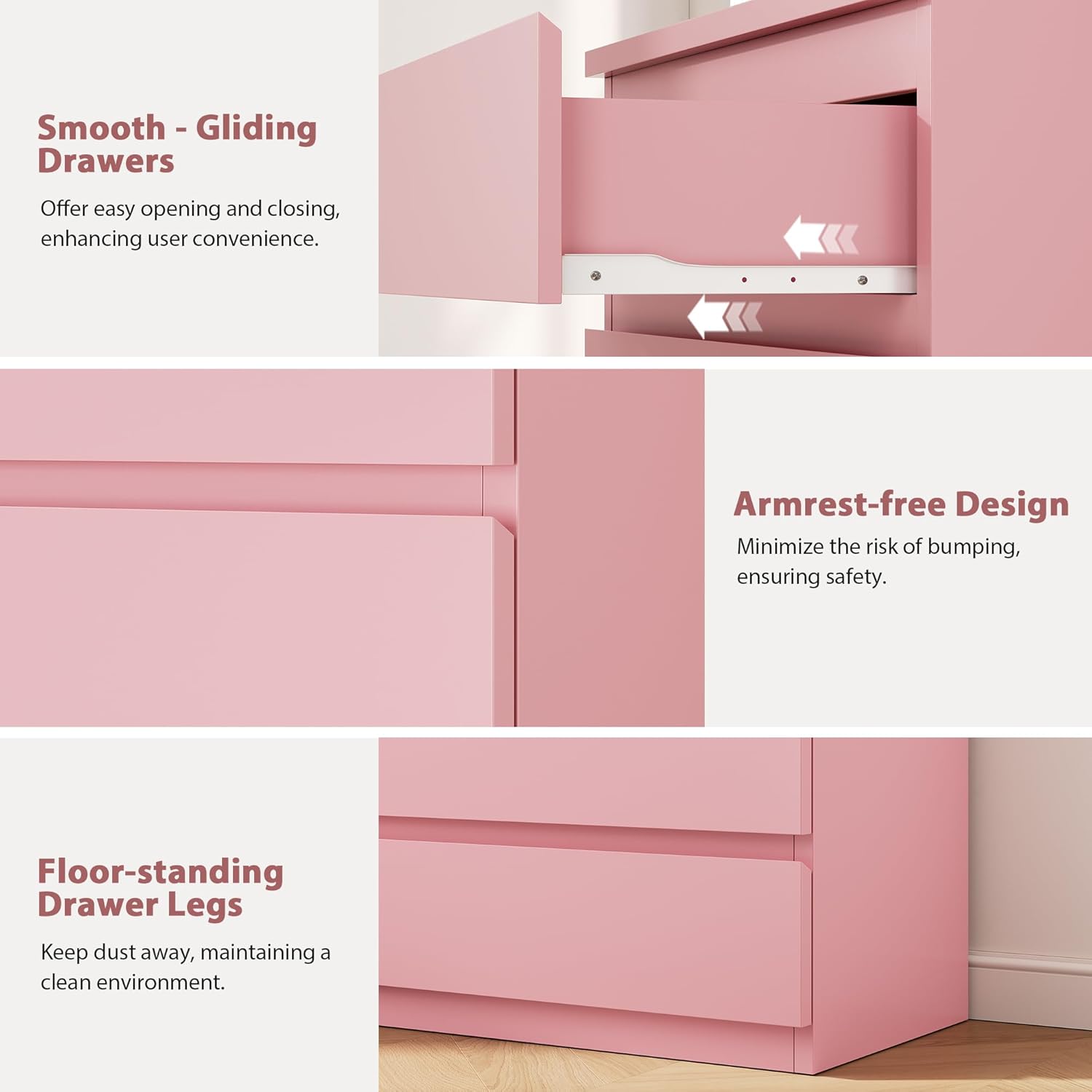 Pink 5 Drawer Dresser for Bedroom, 15" D x 23.7" W x 40.4" H in Simply Chest of Drawers, Wood Storage Dresser with Drawers for Living Room Hallway Entryway, Pink