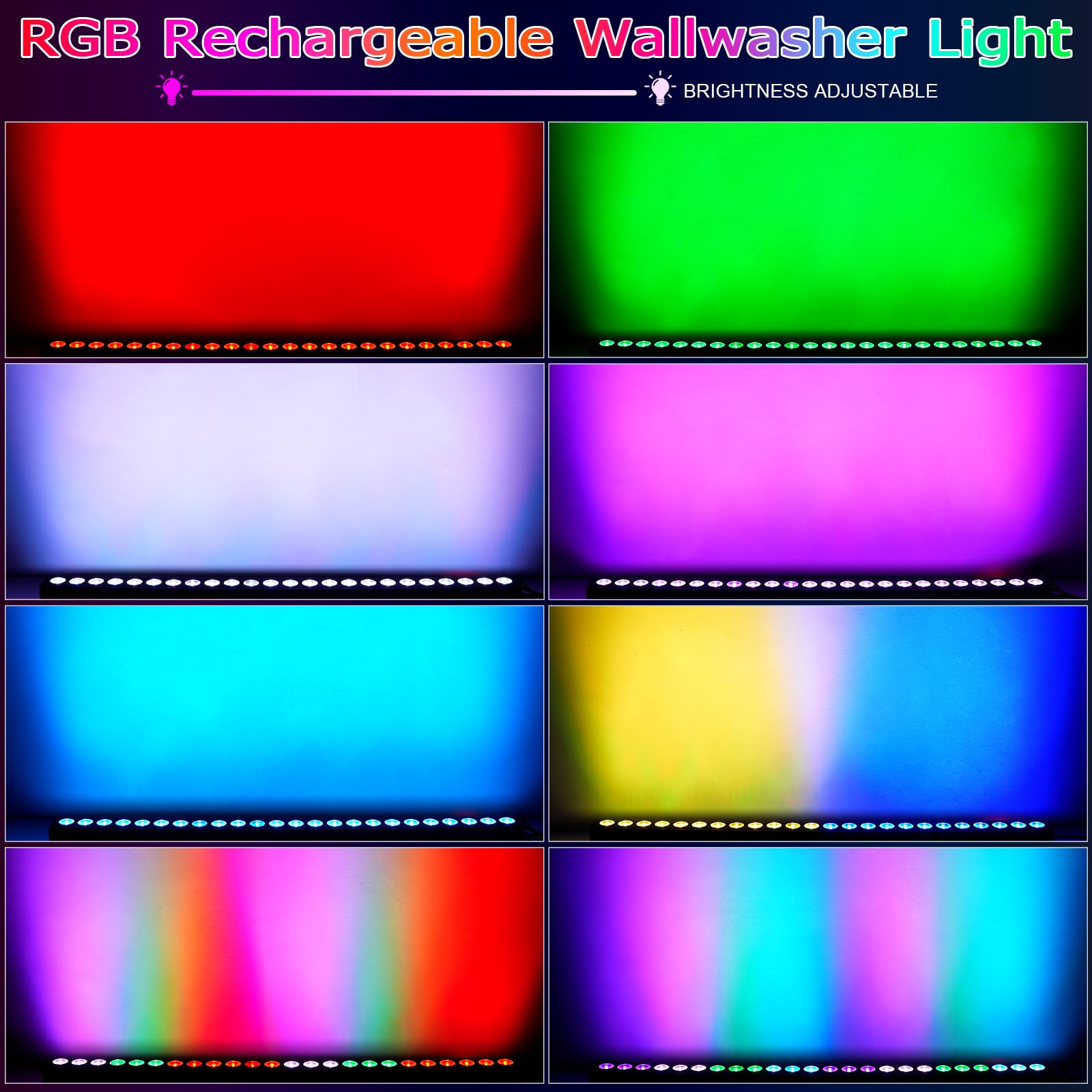 UKing 100W Batteria Wallwasher Luce di Scena, Faretto Ricaricabile 24pcs RGB 3in1 LED Luce dmx512 DJ Party Luci da Parete all'aperto per Casa Feste Club Bar Matrimoni Halloween Natale (1 pezzo)