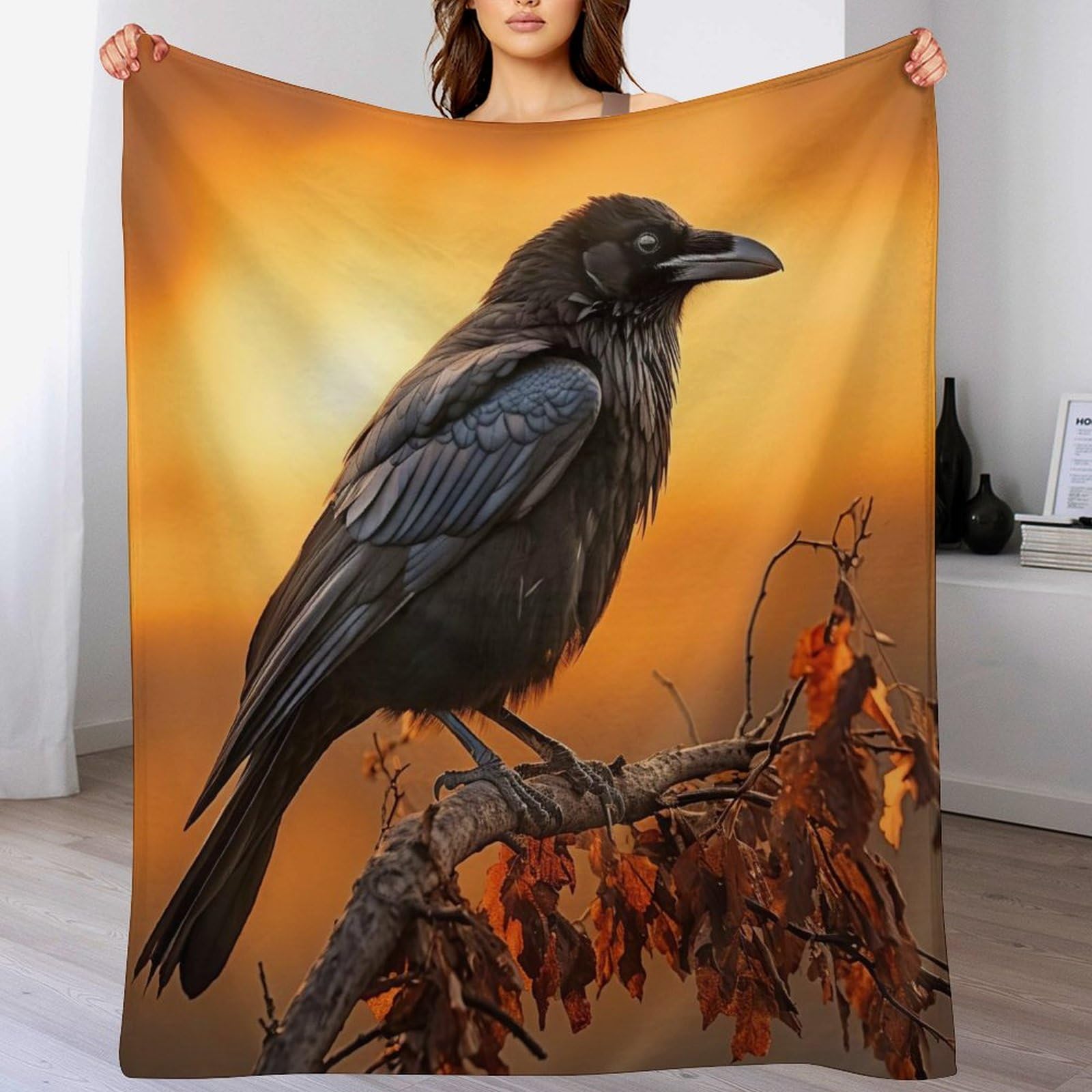 Couverture corbeau en flannel 3D pour réchauffer vos soirées sur le canapé