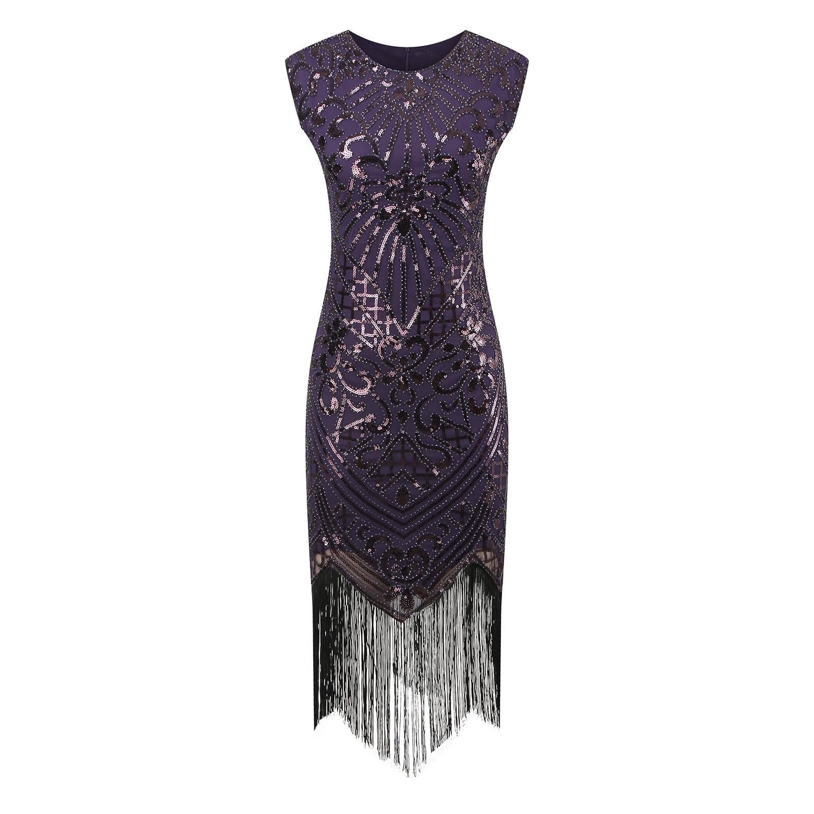 Robe Charleston pour femme - Costume des années 20 - Robe Gatsby à paillettes - Robe à franges - Costume de carnaval des années 1920 - Robe vintage à franges - Robe de fête
