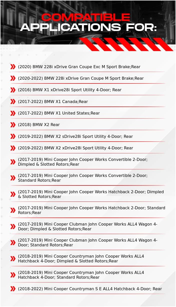 R1 Concepts Rear Brake Kit For 2020-2022 BMW 228i, 2016-2022 BMW X1, 2018-2022 BMW X2, 2017-2022 Mini Cooper| Drilled Slotted Brake Rotors| Ceramic Brake Pads and Rotors Kit| Hardware, Sensor included