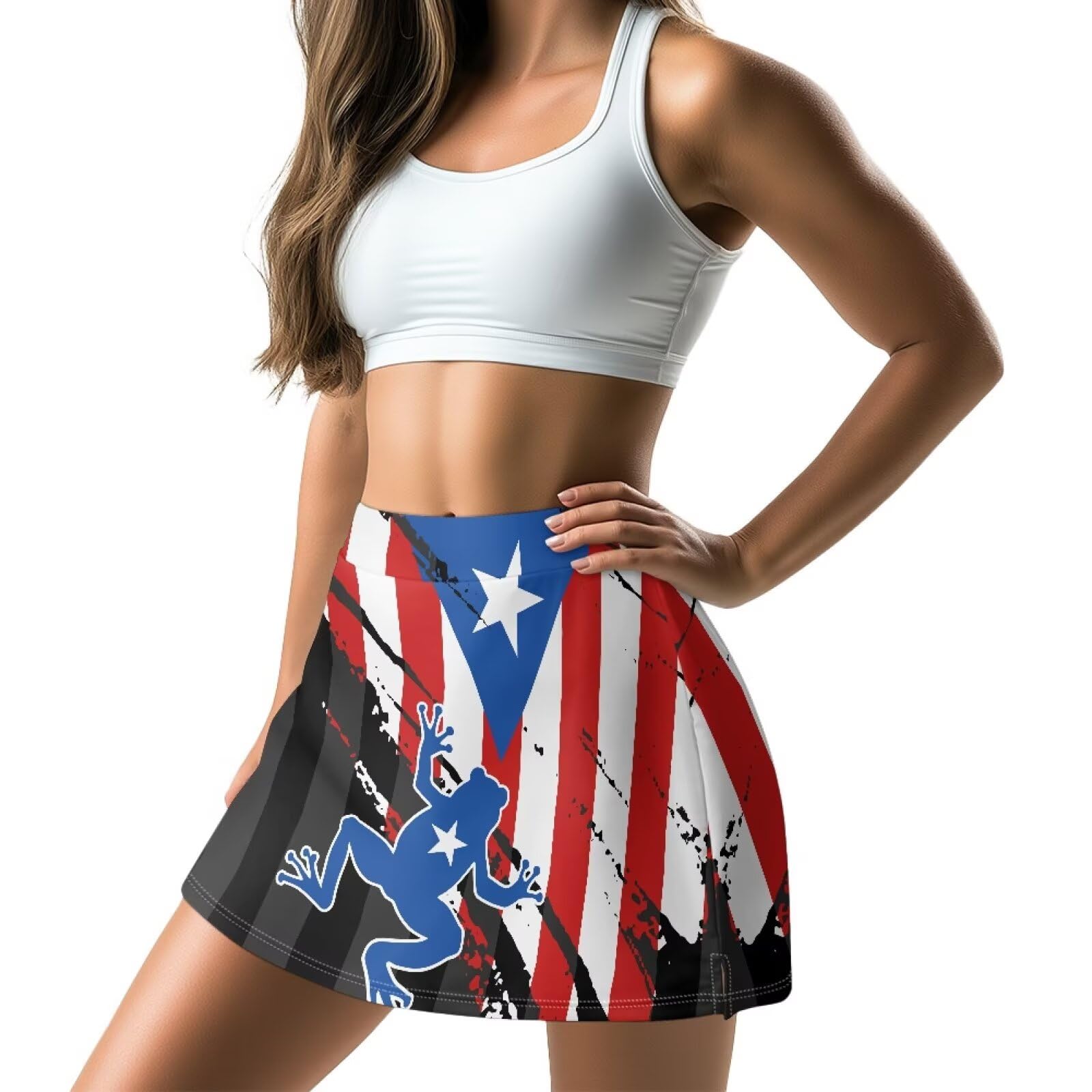 WHUVUMFY Womens Tennis Skirt Puerto Rican Flag High Waisted Golf Skort with Pocket Stretchy Athletic Skirts for Workout Pickleball Running