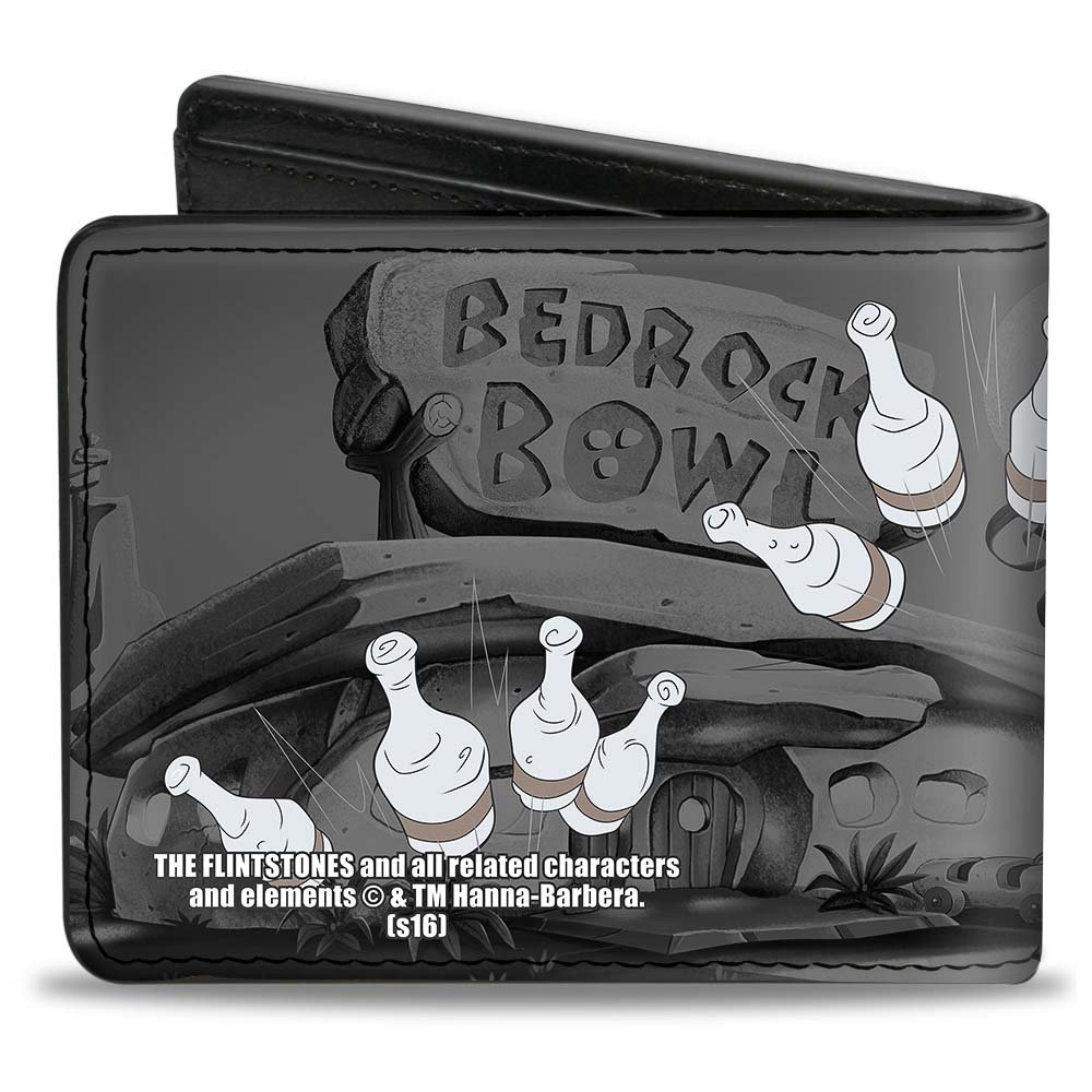 Buckle-Down PU Bifold Wallet - Fred Bowling Pose + BEDROCK BOWL/Bowling Pins Black/Grays