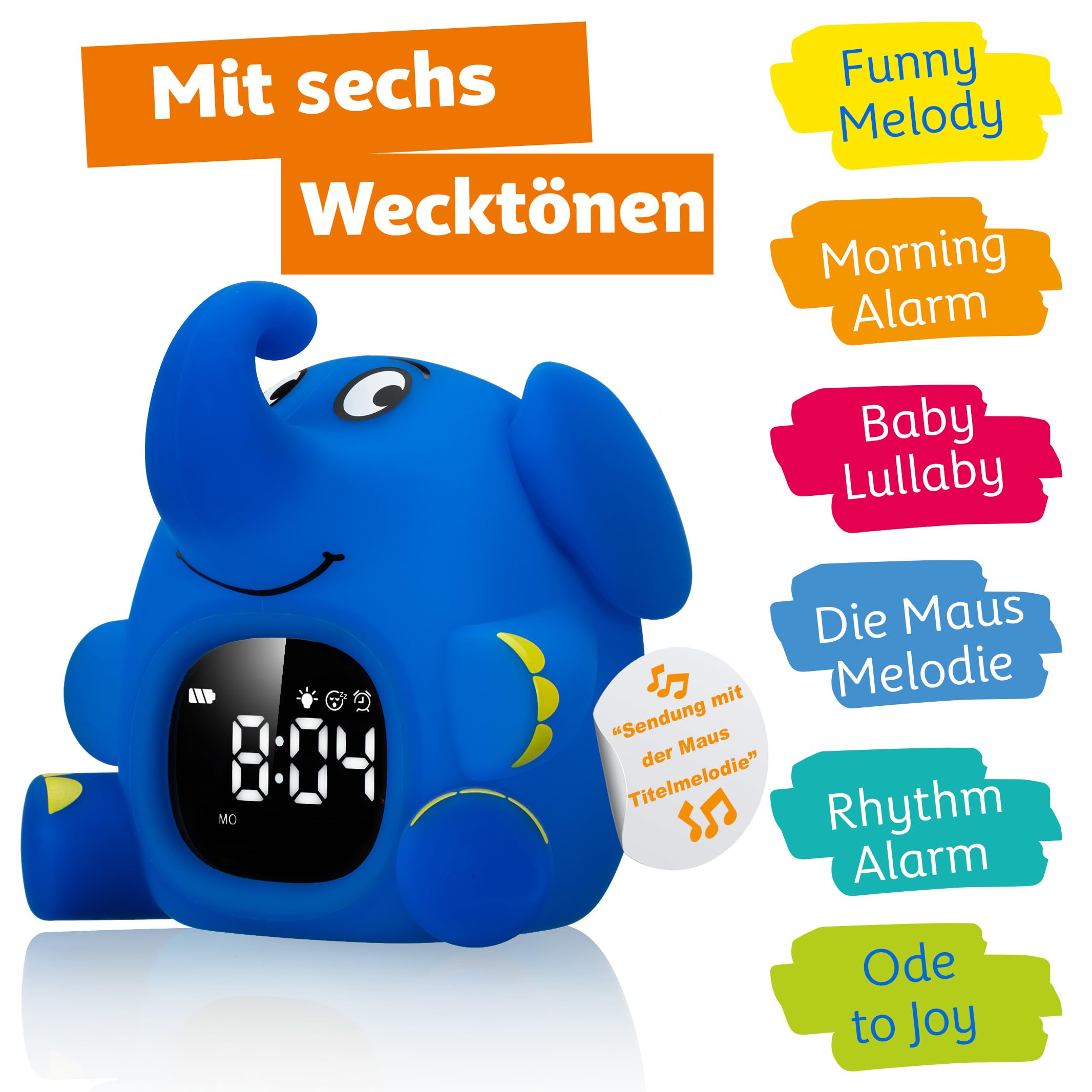 Bresser DieMaus Lichtwecker für Kinder Aufwachlicht Wecker Nachtlicht Elefant Silikon Schlummerfunktion