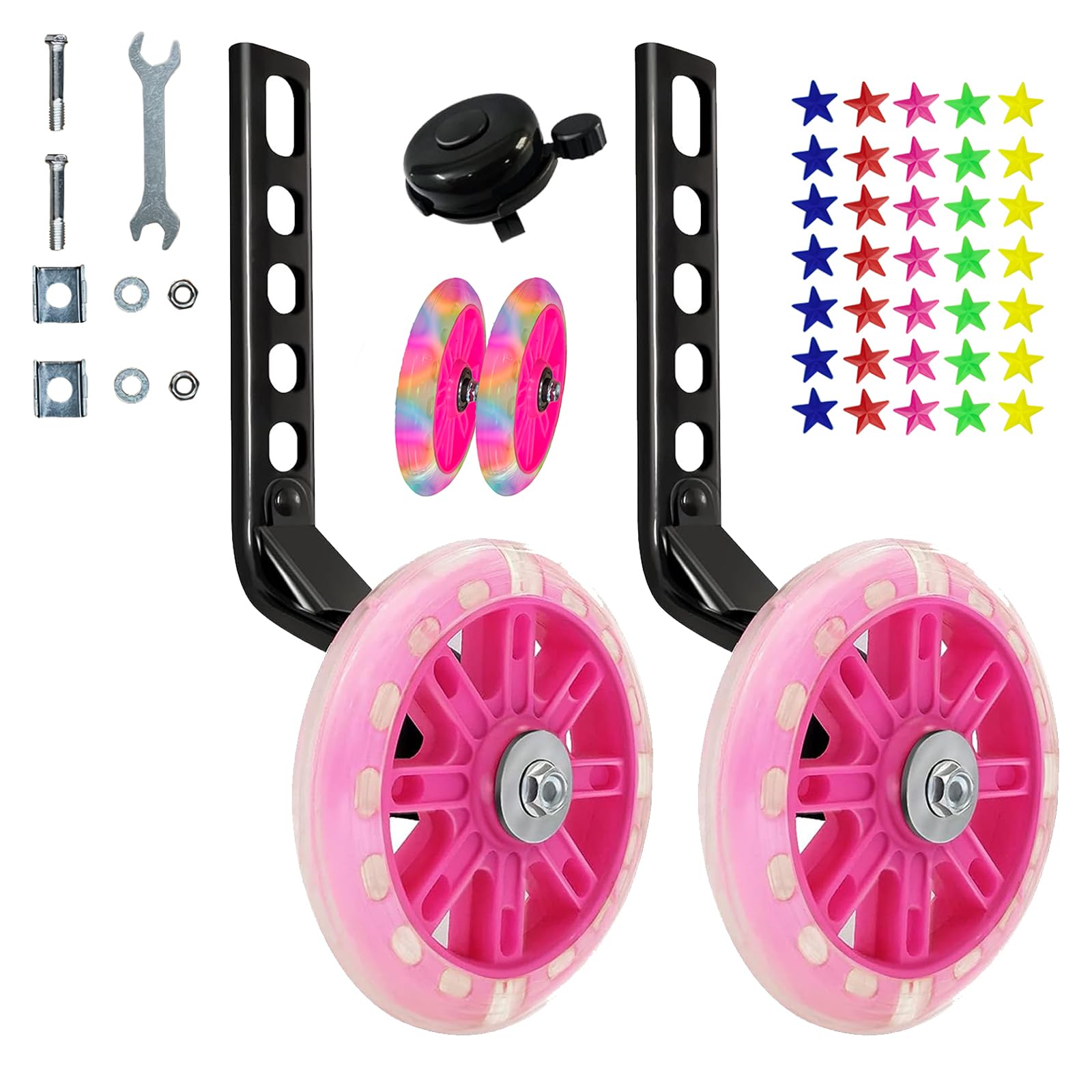 Stabilizzatori per Bicicletta per Bambini,Ruote da Allenamento per Flash Bicicletta,Ruote Laterali Bici Bambino,Rotelle Universali, Le Rotelle Regolabili Aiutano i Principianti (Rosa)