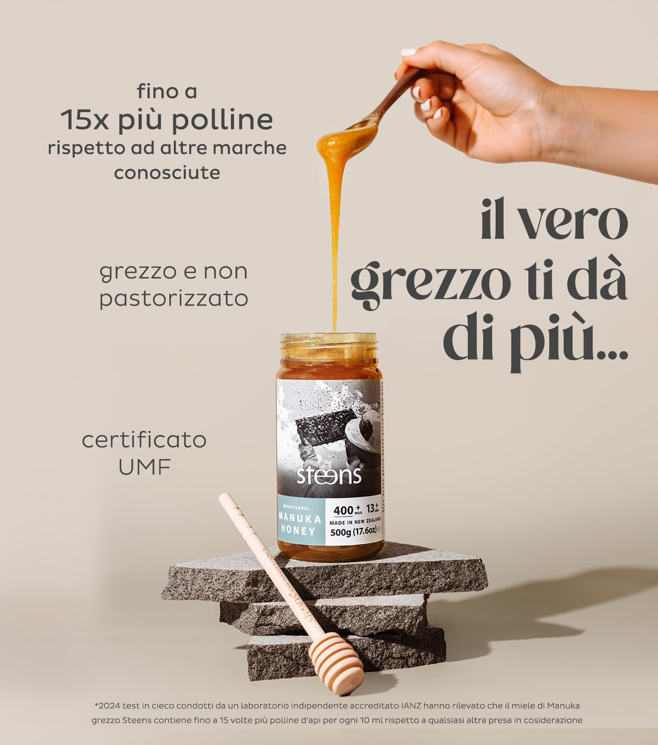 Steens Miele di Manuka - MGO 400+ - Puro Miele Manuka grezzo 100% certificato UMF 13+ - Invasettato e sigillato in Nuova Zelanda - Manuka Honey - 500 g