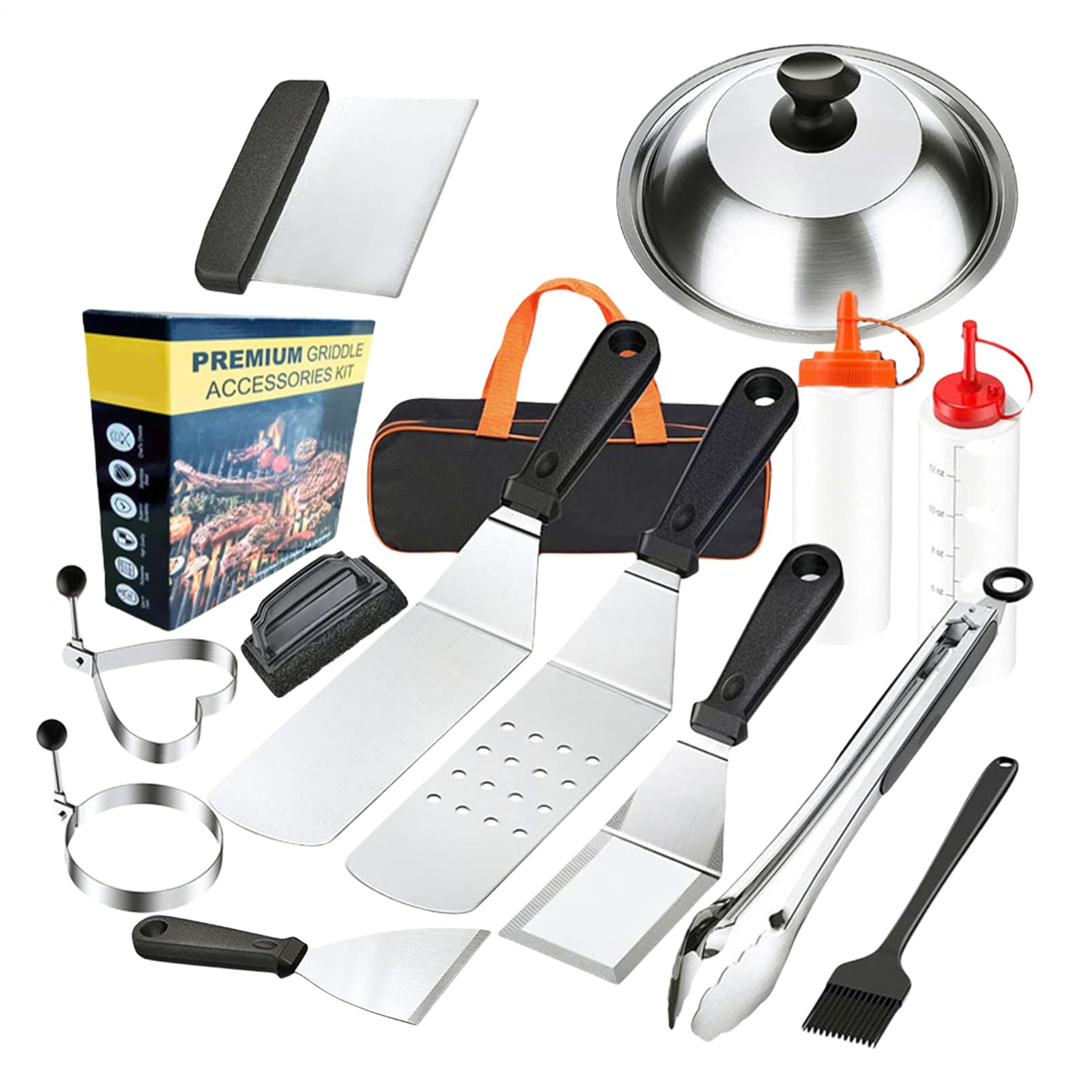 Zestaw Grillowy Na Zewnątrz,Funkcjonalne Akcesoria Grillowe W Zestawie | Wytrzymała Stal Nierdzewna 14 Sztuk Przenośne Narzędzia Do Kempingu Tarasu Ogrodu I Przyrzadzania Mięsa Warzyw