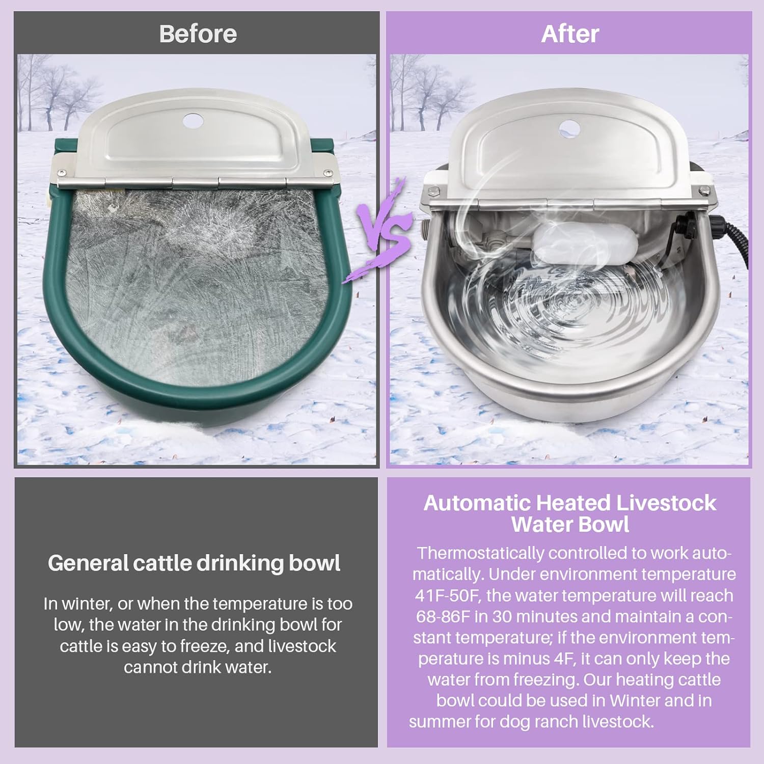 PAULOZYN Heated Automatic Livestock Waterer Dog Water Bowl Pet Dispenser Outdoor Winter Stainless Steel Thermal-Bowl for Animals Horse Cattle Cow Goat Sheep Pig, with Float Ball Valves : Pet Supplies