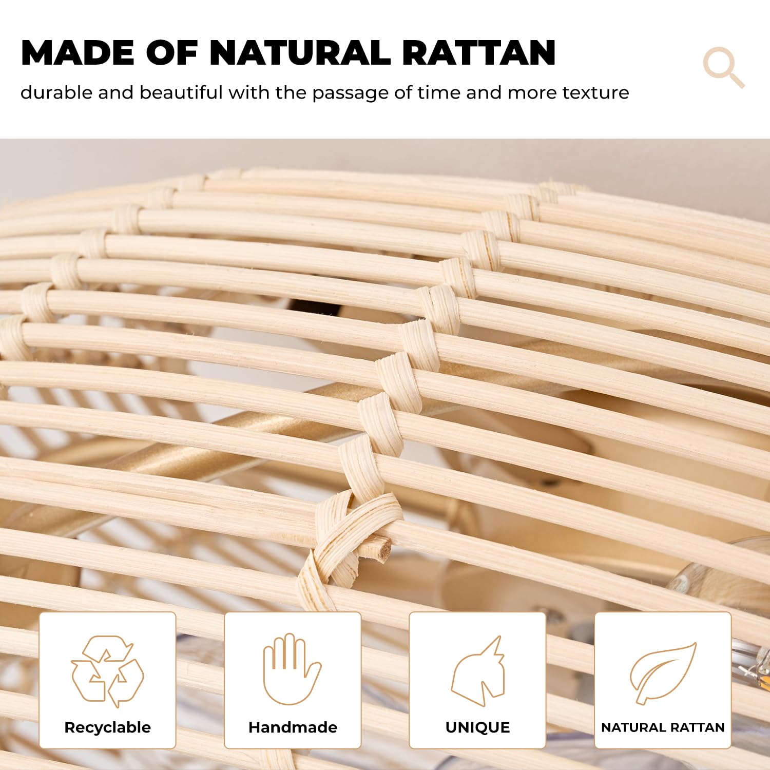 shitougu 20Inch Flush Mount Boho Ceiling Fans with Lights, Rattan Caged Ceiling Fan with Light and Remote Control, Enclosed Coastal with 6 Speeds for Bedroom, Dining Room, Living Room