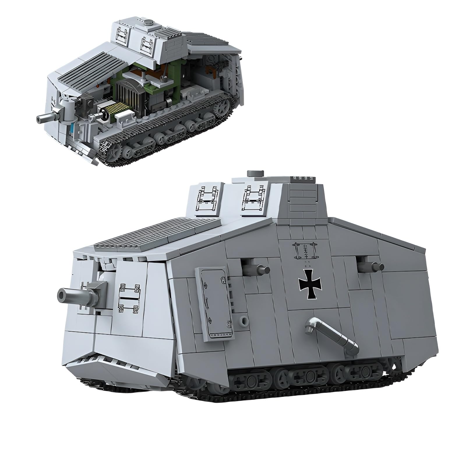 DzirePada WWI German A7V Tank Building Blocks Set, 940PCS Historical Military Vehicle Bricks Model Kit with Interior Details, Ideas War Tank Construction Toy for Adults & Teens
