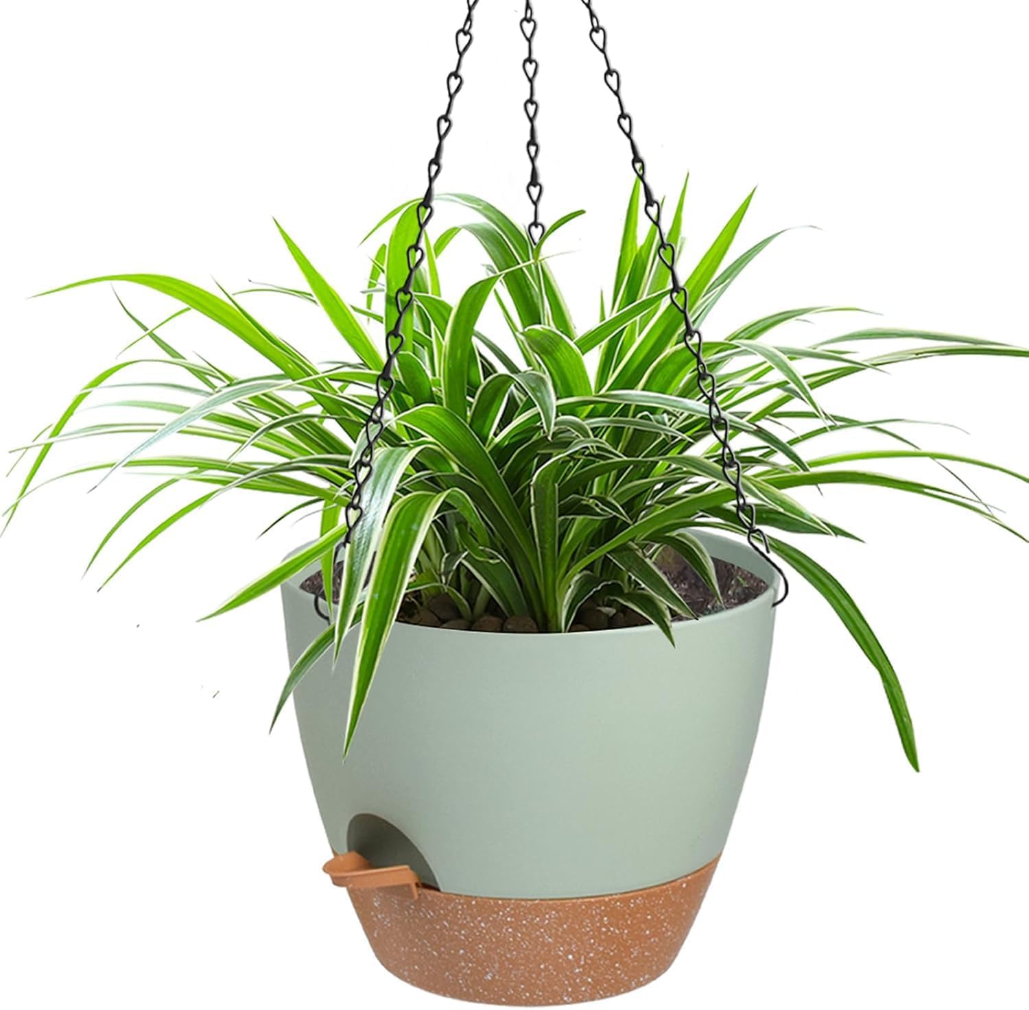 Vanslogreen Hanging Planters for Indoor Outdoor Plants, 1 Set Self Watering Hanging Pot with Drainage Holes & Removable Tray (Green-12inch, 12'')