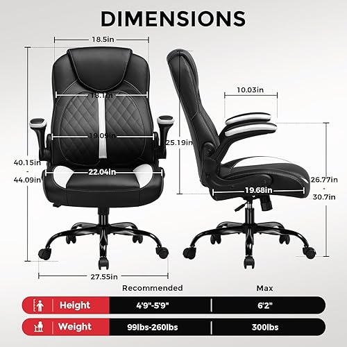 Miniatura 3 de COMHOMA Silla ergonómica de escritorio para computadora de oficina para adultos, con brazos abatibles, altura ajustable, ruedas giratorias de piel