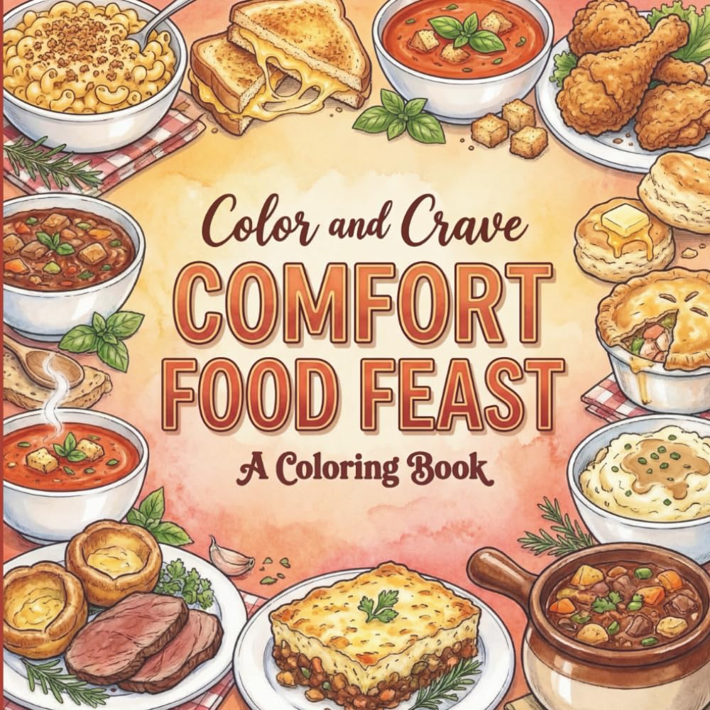 Comfort Food Feast: Coloring Book for Foodies, Adults and Kids, Rich and Detailed for Foodies and Relaxation Featuring a Variety of Foods, Drinks and Snacks