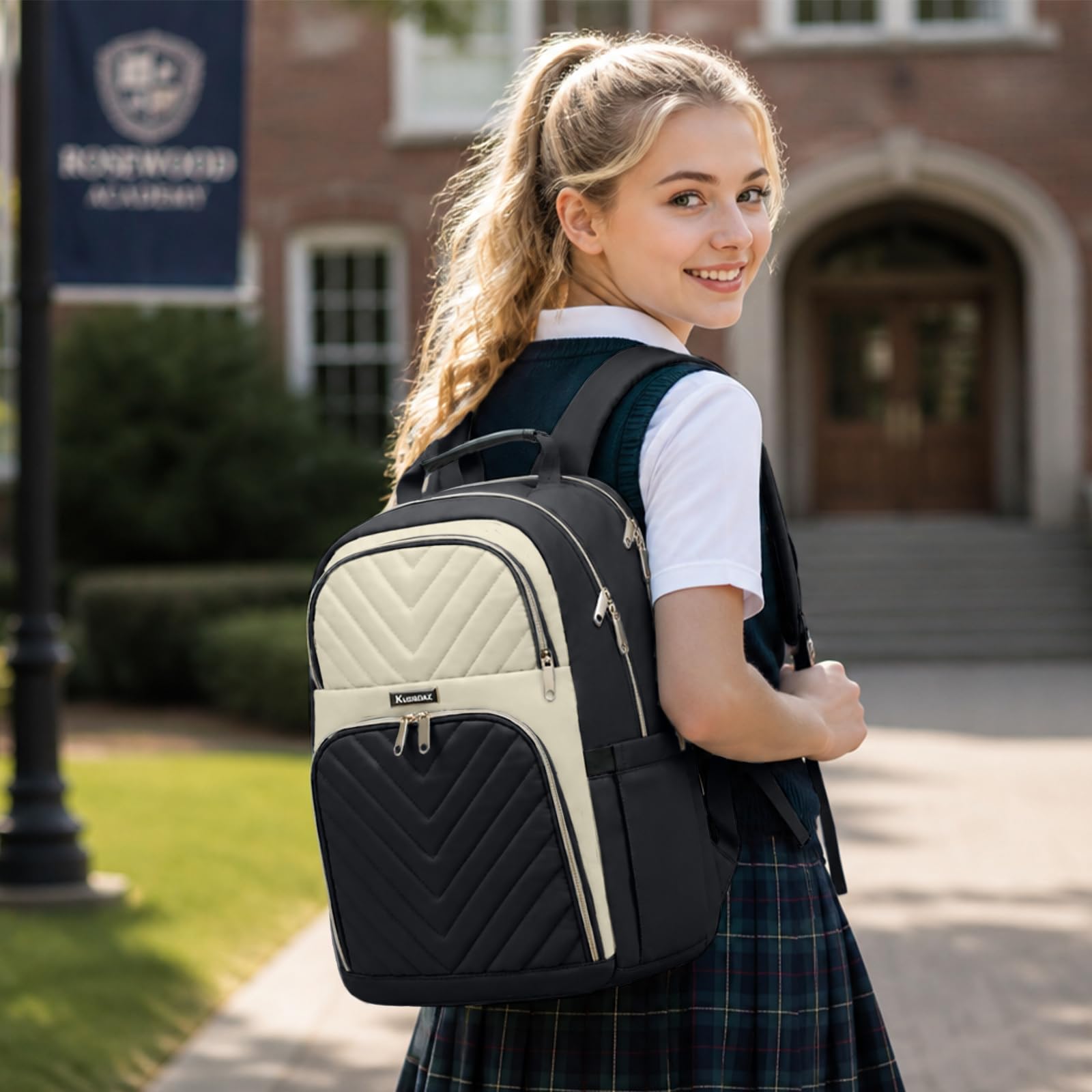 Zaino da donna, zaino per la scuola per ragazze adolescenti, zaino per computer portatile da 15,6 pollici, elegante e carino, per insegnanti, studenti, università, con porta di ricarica USB