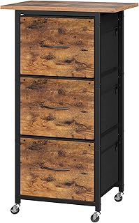 3 Drawer File Cabinet, Vertical Filing Cabinet with Wheels, Printer Stand with File Cabinet, Adjustable Hanging Rods, fits A4/Letter Size, for Home Office, Rustic Brown and Black FCHR5901
