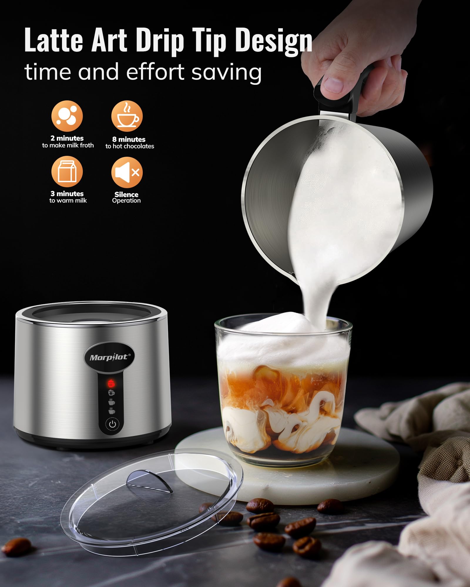 Morpilot Mousseur à Lait électrique 4-en-1 - Pour Latte