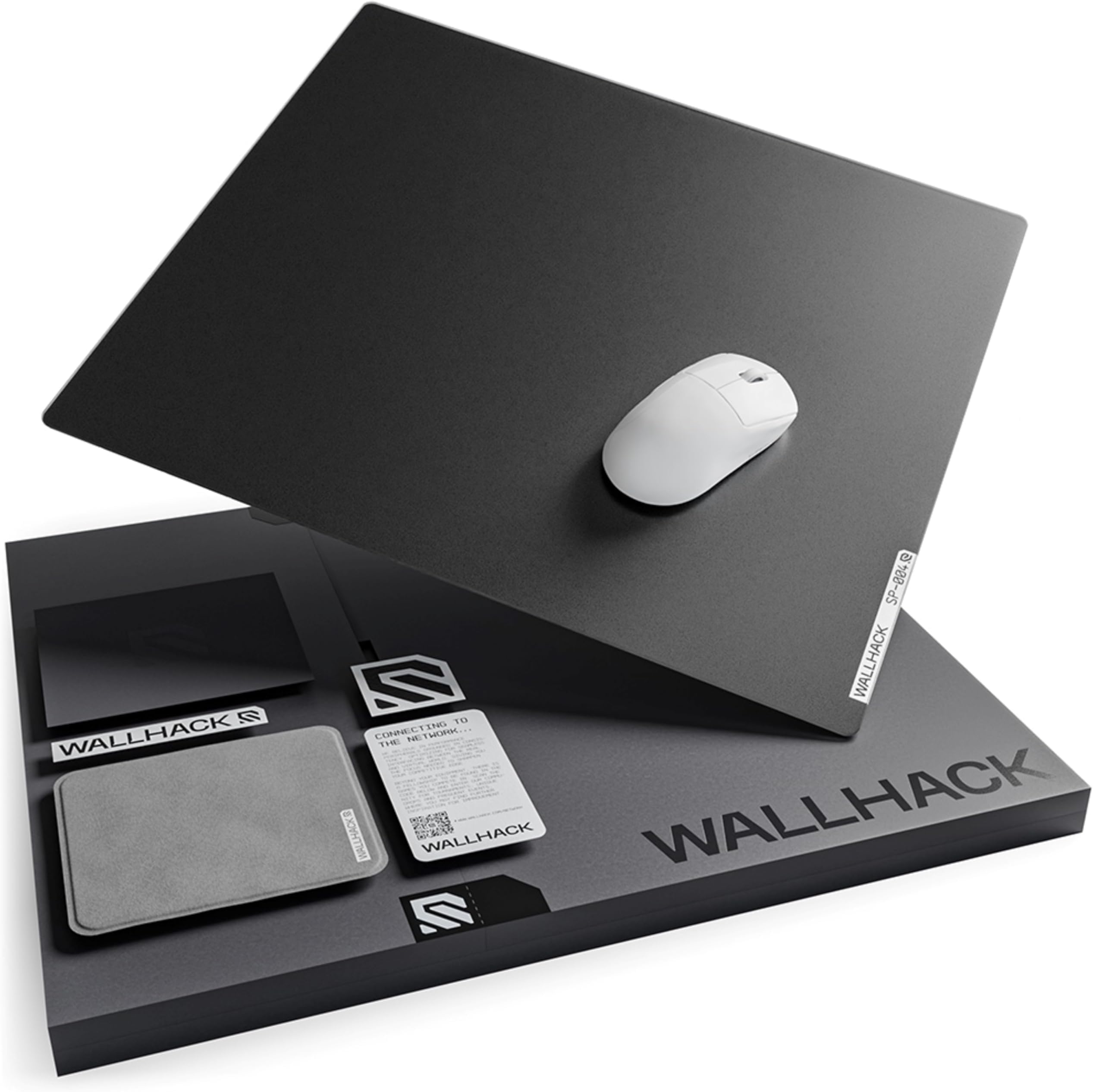 Wallhack SP-004 Glass Gaming MousePad - Professional Esport Mouse Mat w/Specialty Surface for Top Speed and Control, Large Tempered Glasspad with Full Silicone Base - Black, XL 49 cm x 43 cm