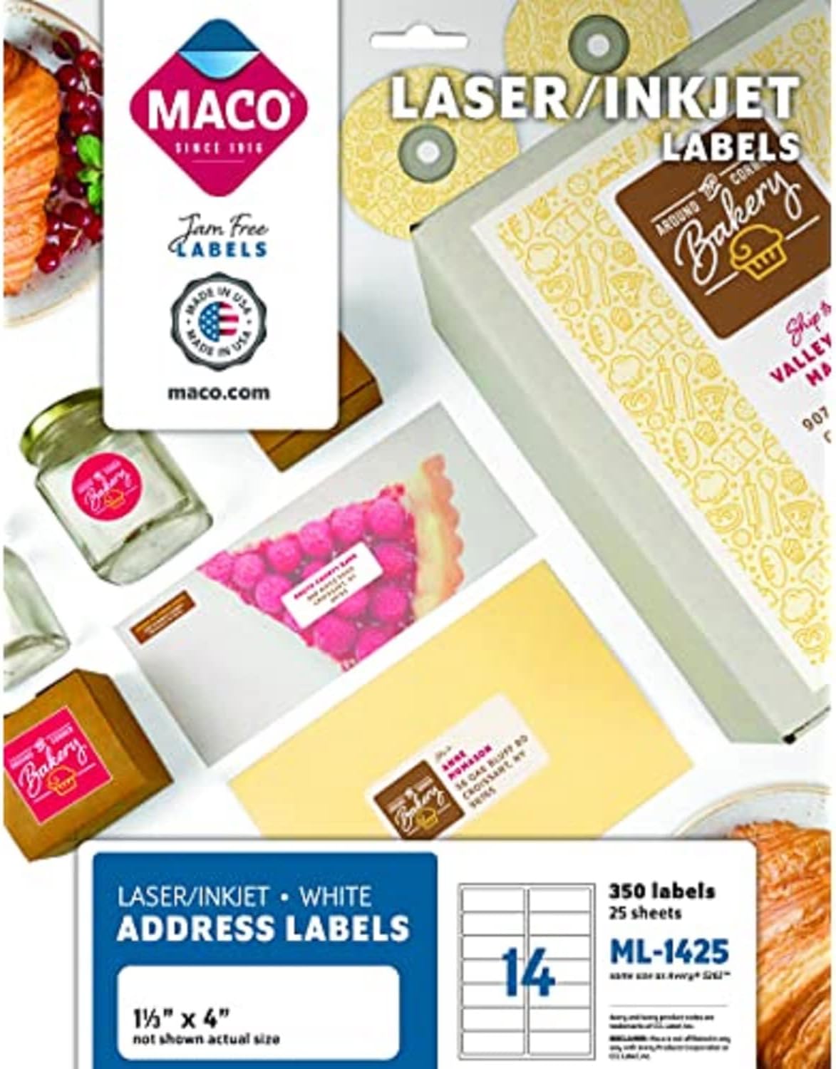 MACO Laser/Ink Jet White Address Labels, 11/3" x 4", 14