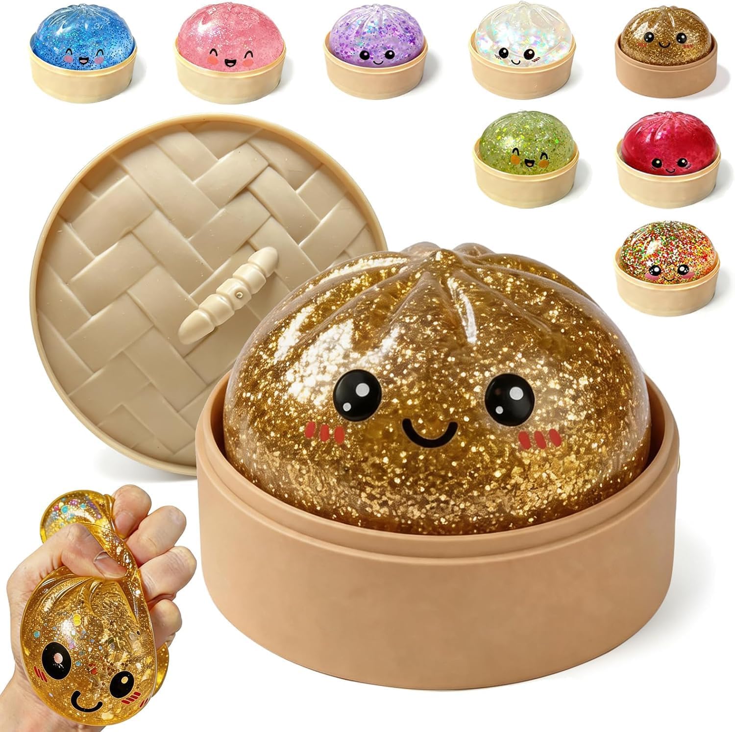 Dumpling Squishy Ball Glitter Stress Relief Toy | Slow Rising Kawaii Squishy Dumpling | Soft Squeeze Fidget Sensory Toy for Kids & Adults | Anxiety & Stress Relief | Birthday Return Gift (1 Pc)-image-9