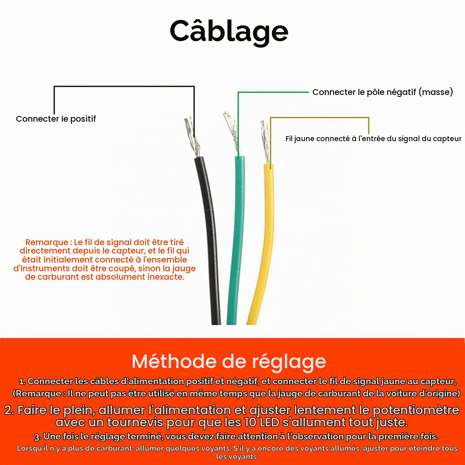 Jauge de Niveau de Carburant AYNEFY, Indicateur de Jauge de Carburant LED 52 Mm de Diamètre 12 V Résistance Réglable, Universelle pour Voiture, Moto, etc.