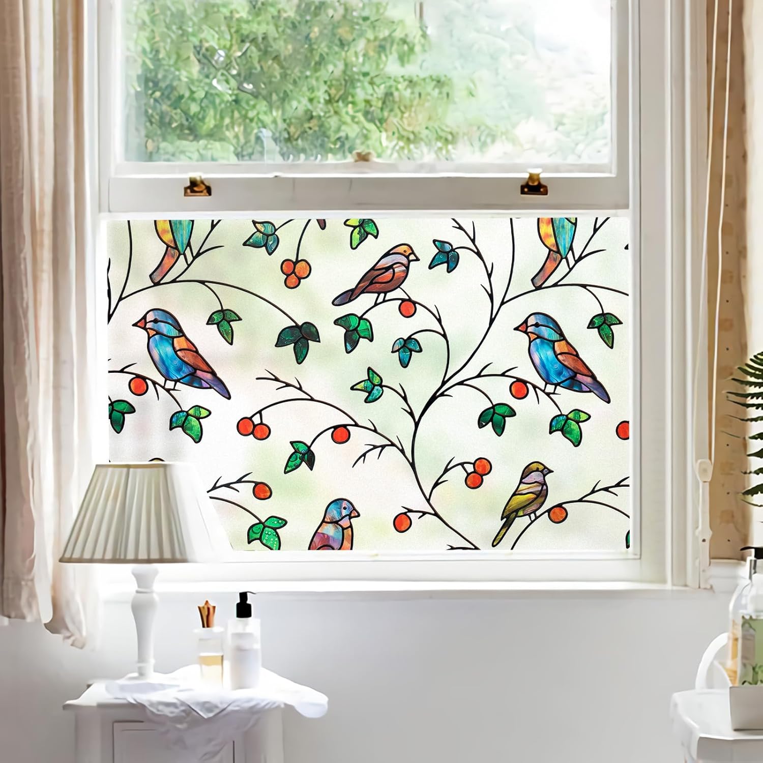 DKTIE Retro Stain Glass Window Film for Glass Bas-Relief Texture 2nd Generation Frosted Film Two-Way Privacy Day and Night 3D Static Stained Glass Cling Tint (S628, 17.7in X 78.7in) S628 17.7in X 78.7in