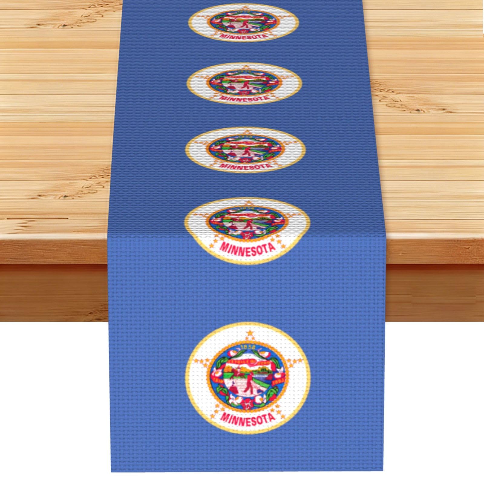 Minnesota State Flag Vintage Style Table Runner 13x72in, Soft Printed Centerpieces for Tables, Kitchen, Countertops & Dining Area Home Decor