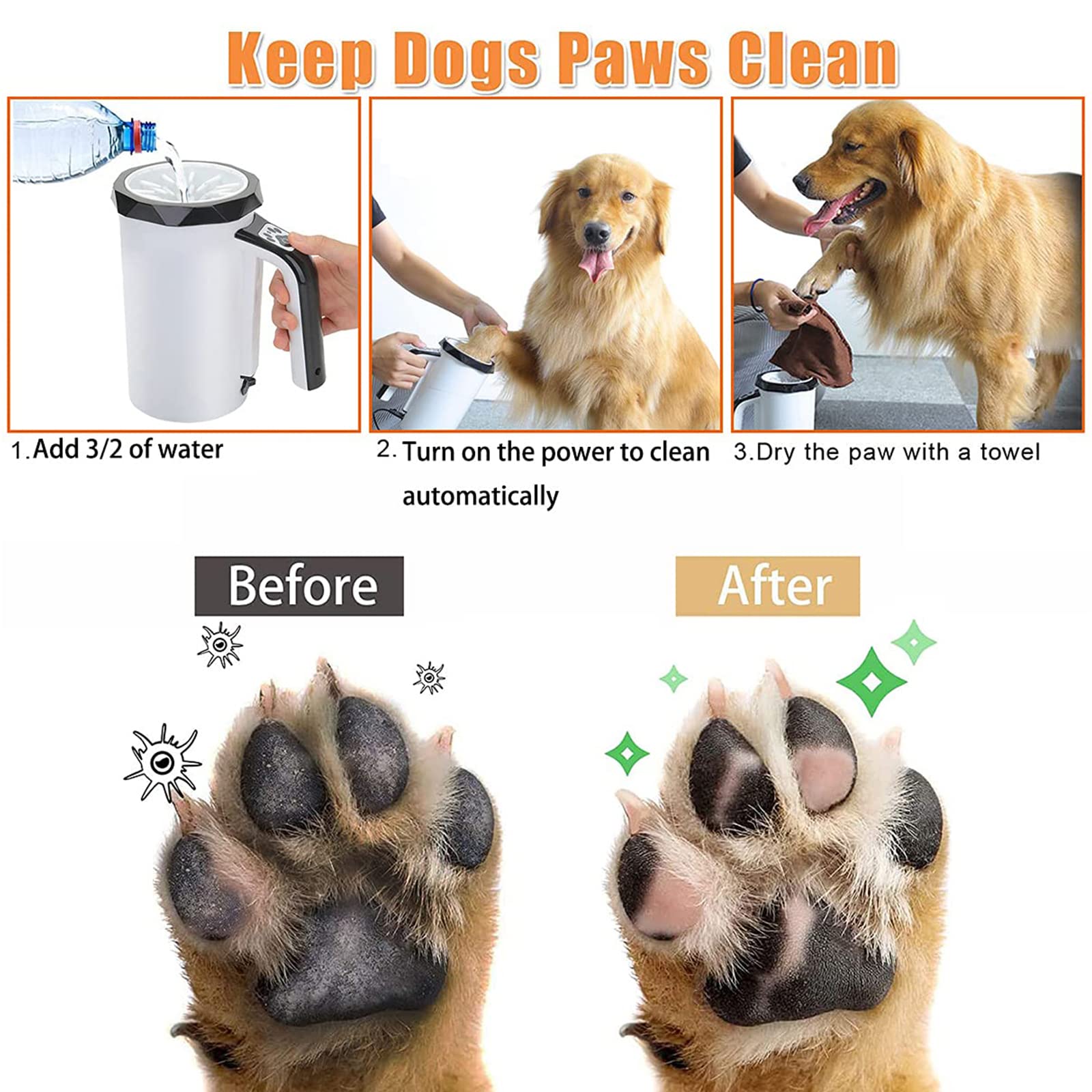 Limpiador rápido de Patas para Mascotas sin necesi Cepillo de Silicona 360º for Perros medianos y Grandes con Muddy Paw(Blue)