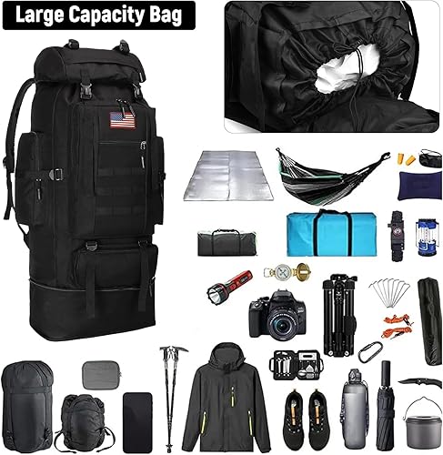 Miniatura 3 de JUMAHE Mochila de senderismo de 100L para hombres  Mochila militar táctica impermeable ligera mochila de campamento 3 días paquete de asalto para