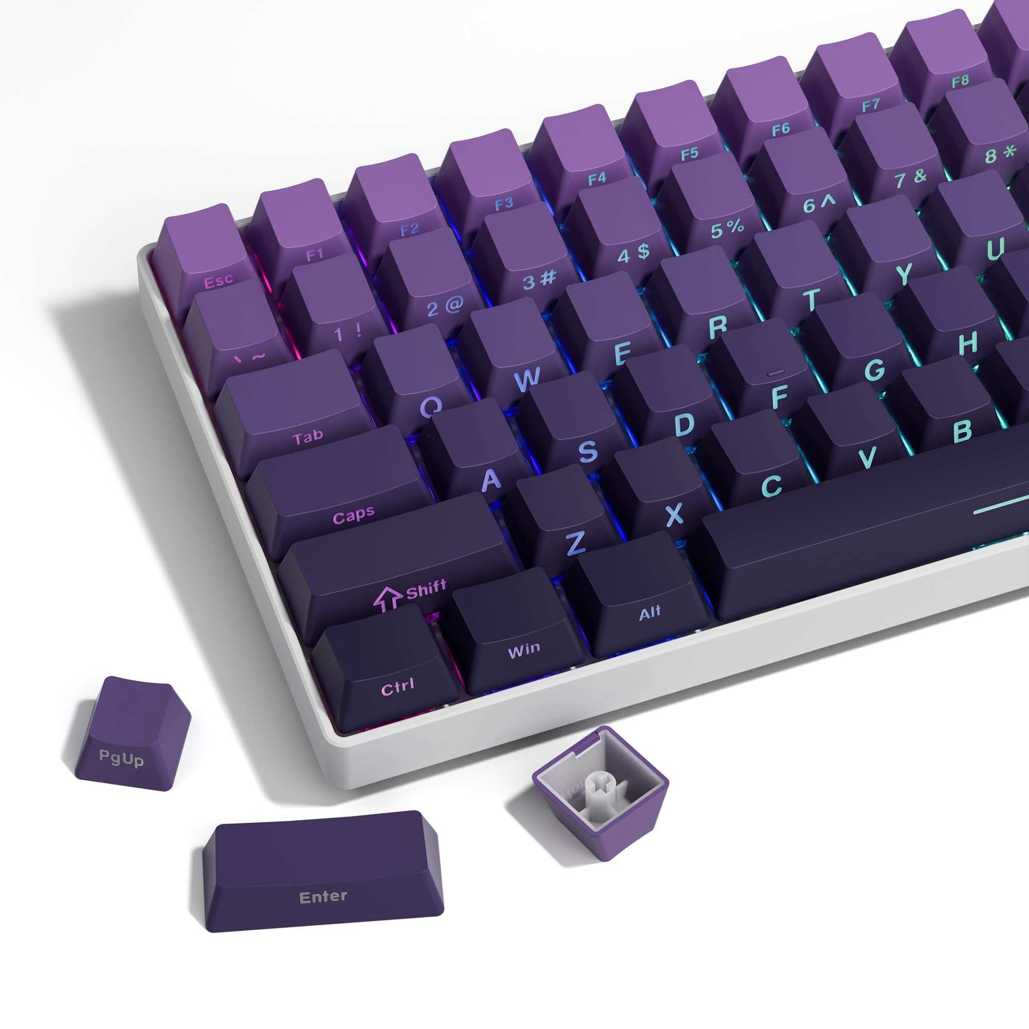 OSHIMA PBT Gradient Purple Keycaps, Side Print, Shine Through, Double Shot, OEM Profile, Cherry Gateron MX Switches Compatible
