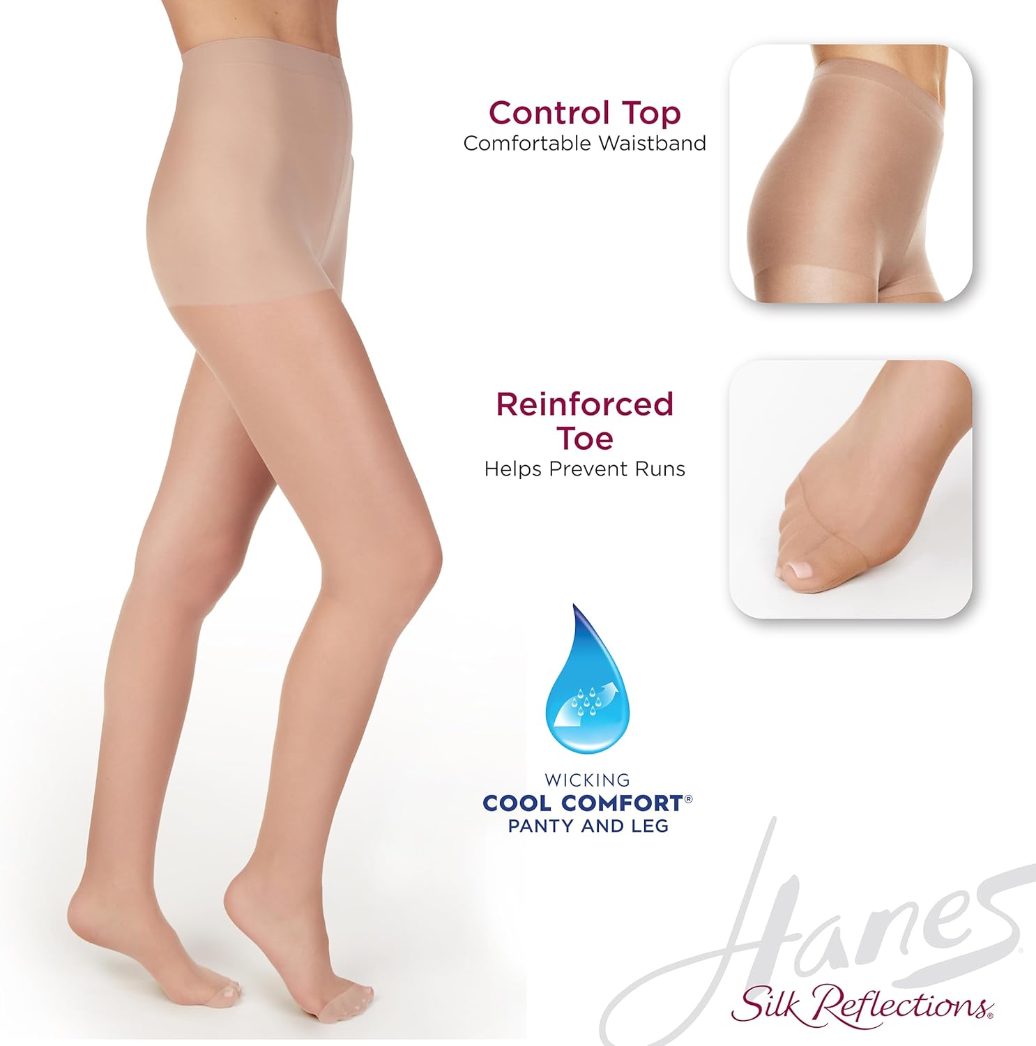 Hanes Silk Reflections Pantyhose Silky Sheer- Control Top- Reinforced Toe - Image 3