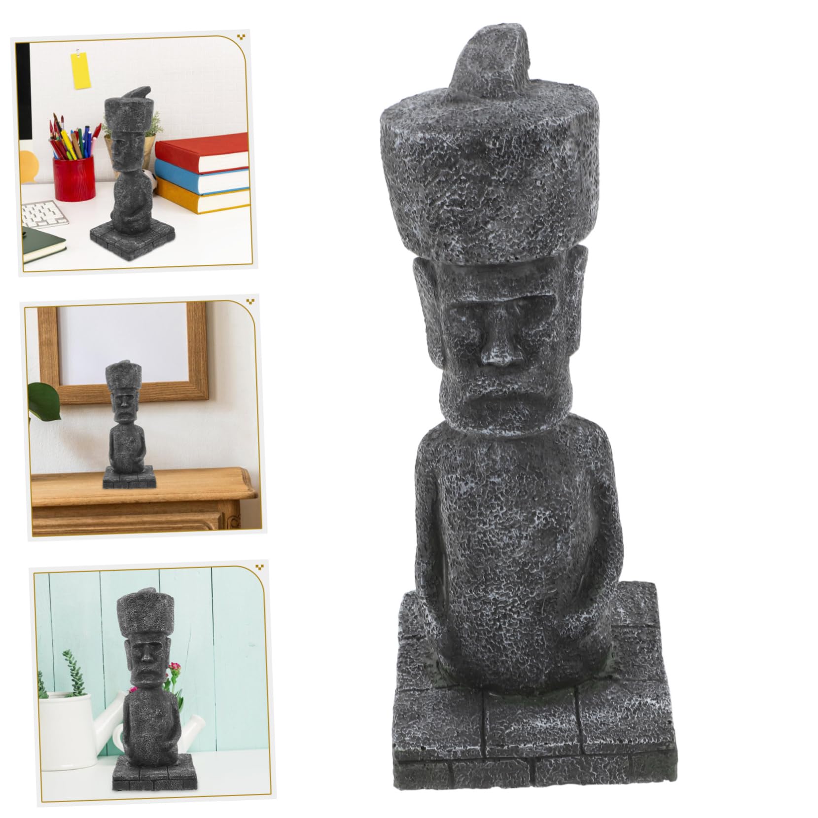 OUNONA Statua Moai Decorativa in Resina Effetto Pietra Antica per Acquario Realistica Grotta Rocciosa, per Ufficio e Casa, Stile Antico Romano