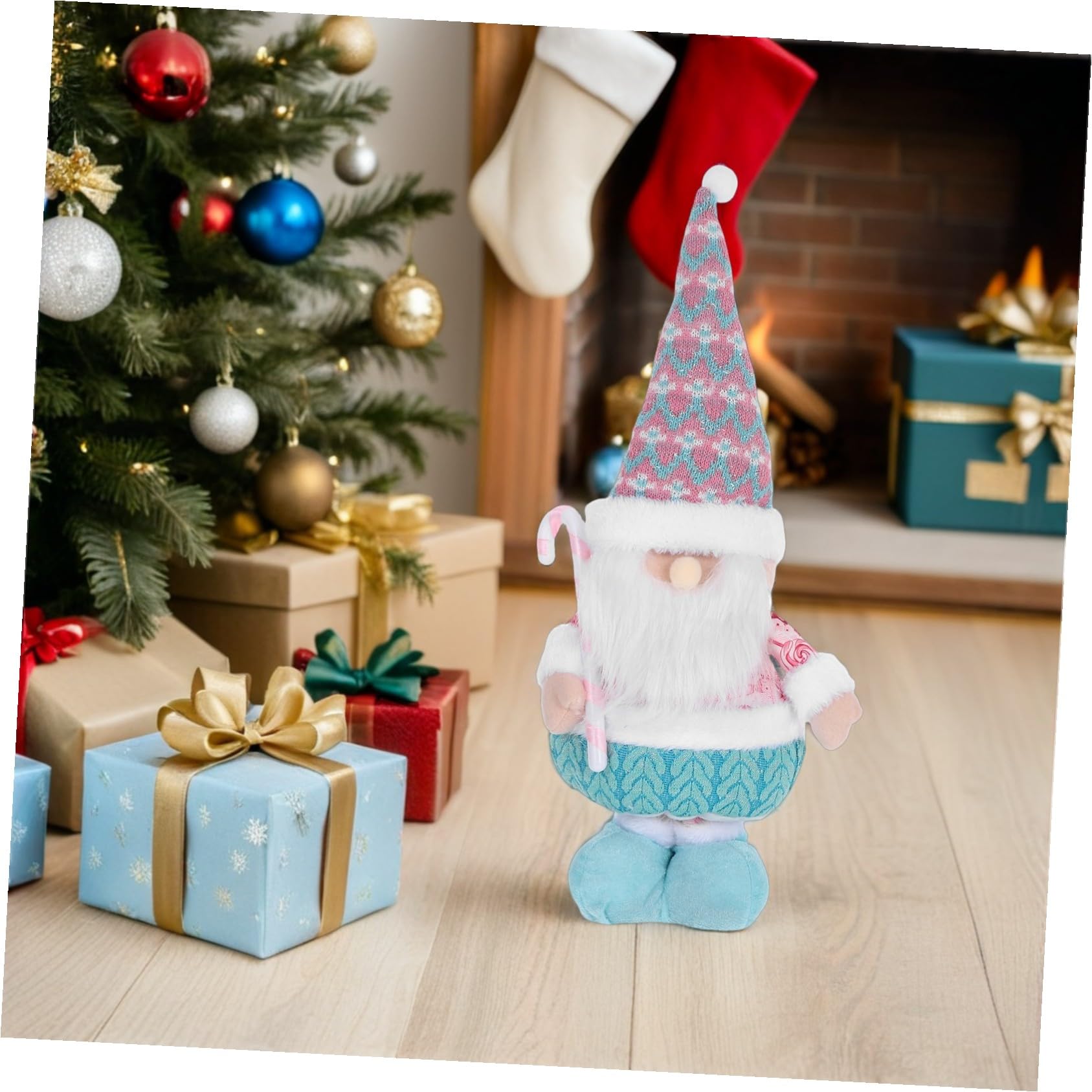 Uonlytech Statuetta Di Babbo Natale Con Gambe Telescopiche Decorazione Natalizia Da Tavolo Figura Artigianale Per Feste Di Natale Stabile e Facile Da Riporre