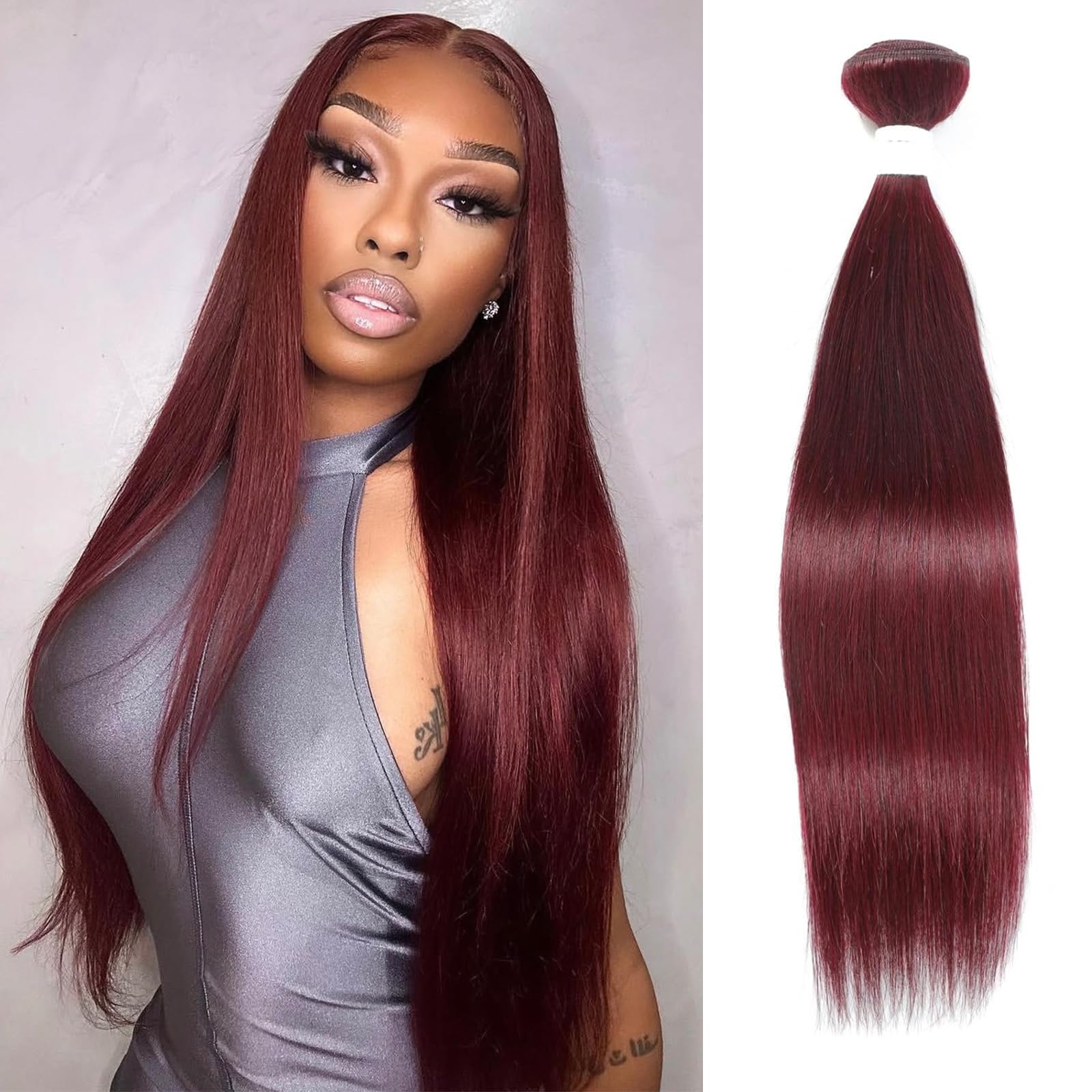 Photo 1 of REMY HAIR FASHION No-Shed Straight Bundles for Sew-in, 20" 99j Burgundy