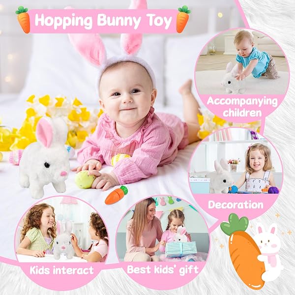 COLEESON Jouet Lapin Interactif, Cadeaux de Pâques Enfants, Lapin rebondissant, Lapin Doudou Petit Peut Marcher et Parler, Jouet en Peluche électronique pour Enfants - 5