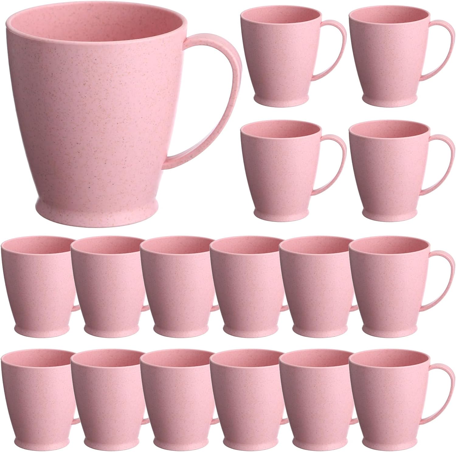 Zopeal 16 Pieces Wheat Straw Plastic Coffee Cups Mugs 10 Oz Reusable Plastic Cup Mug with Handle Lightweight Microwavable Dishwasher Safe Unbreakable for Tea Milk Water Juice Coffee (Pink)