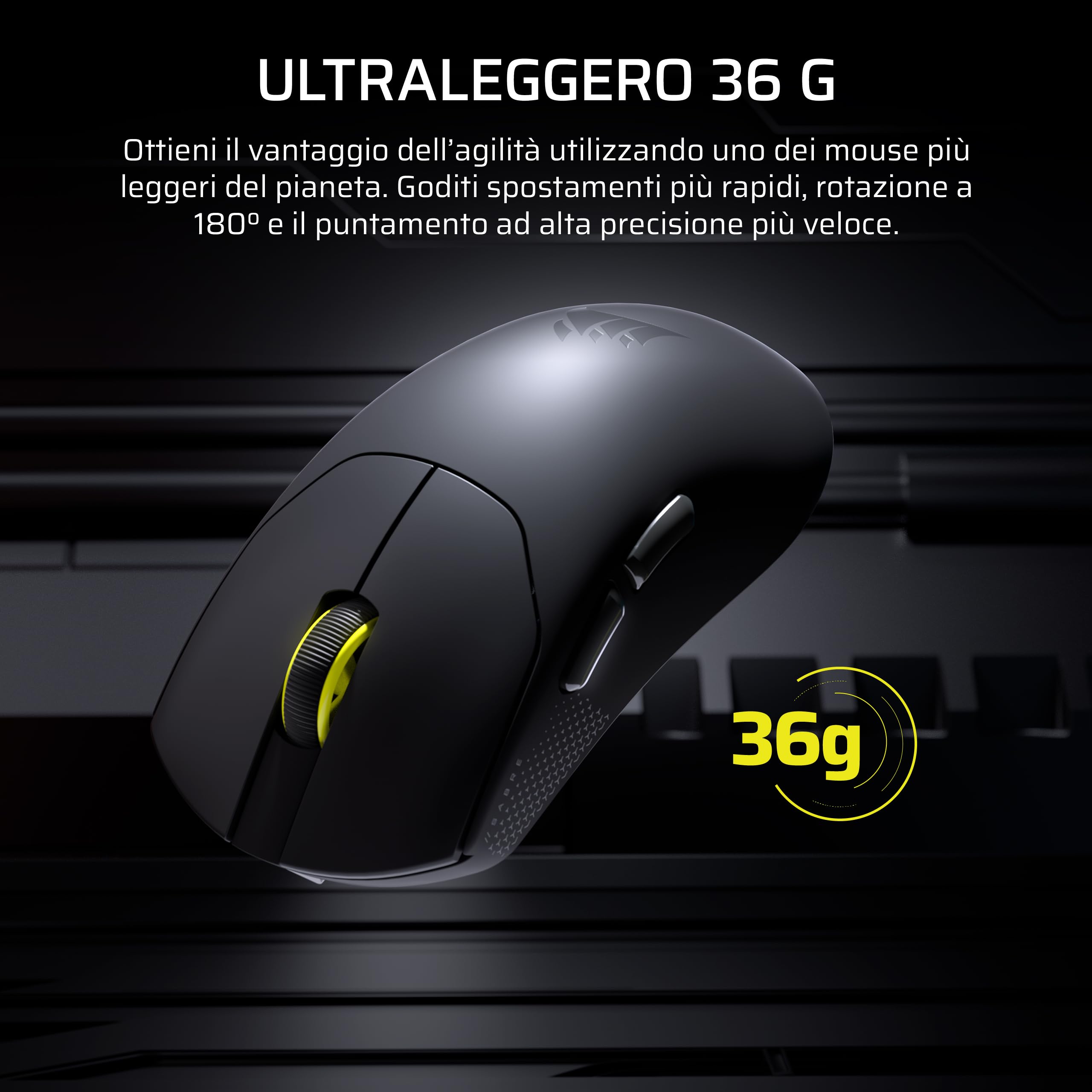 Corsair SABRE v2 PRO Ultraleggero Wireless FPS Mouse Gaming – Nero | 33.000 DPI, 36g di Peso, 8.000Hz Hyper-Polling, Interruttori Meccanici, Fino a 70 Ore di Durata della Batteria Wireless