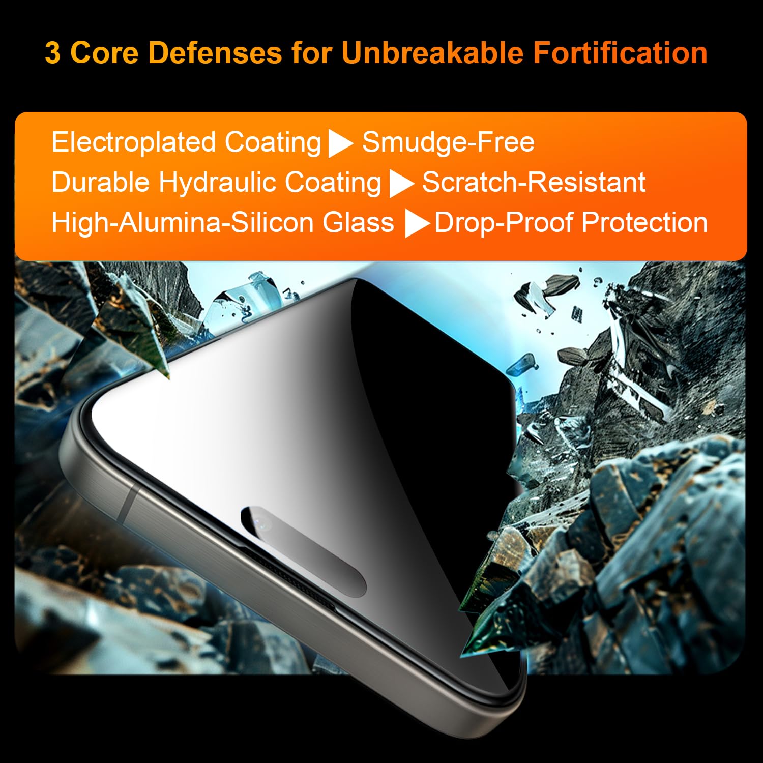 OneFish Paquete de 2 protectores de pantalla de privacidad para iPhone 16e/13/13 Pro/14-4 vías, vidrio templado antiespía de 360°, dureza 9H, bordes curvados 3D, compatible con fundas y fácil
