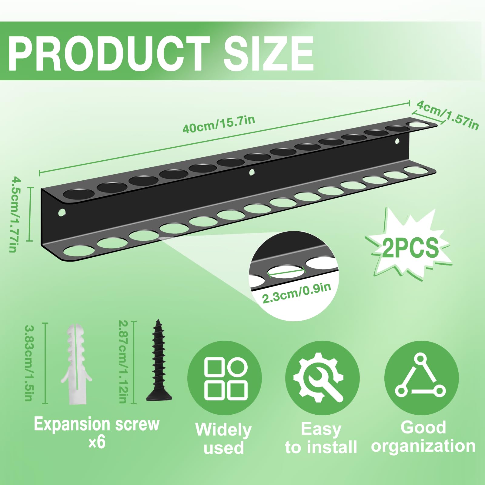 Supporto per pinza da parete, set da 2 pezzi, 14 fori, da parete, organizer per chiavi a pinza, supporto per cacciavite con tubi di espansione, supporto per attrezzi per garage, officina, banco da