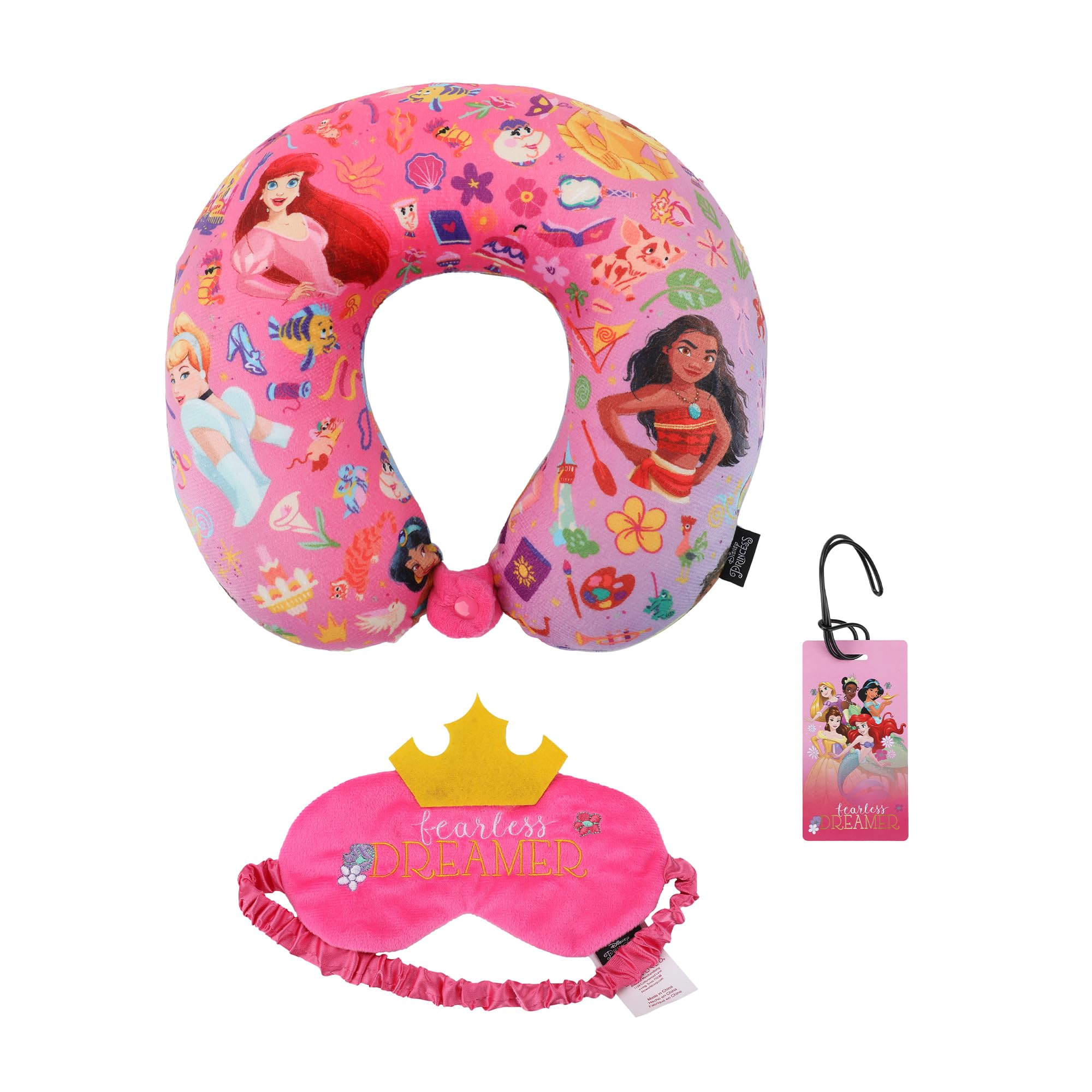 Disney Princess 3-Piece Neck Pillow Travel Set With Eye Mask &amp; Luggage Tag