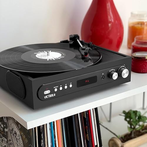 Miniatura 3 de Victrola Tocadiscos 3 en 1  Reproductor de discos Bluetooth de 3 velocidades (33 13, 45, 78 RPM) con radio FM y altavoces estéreo incorporados,
