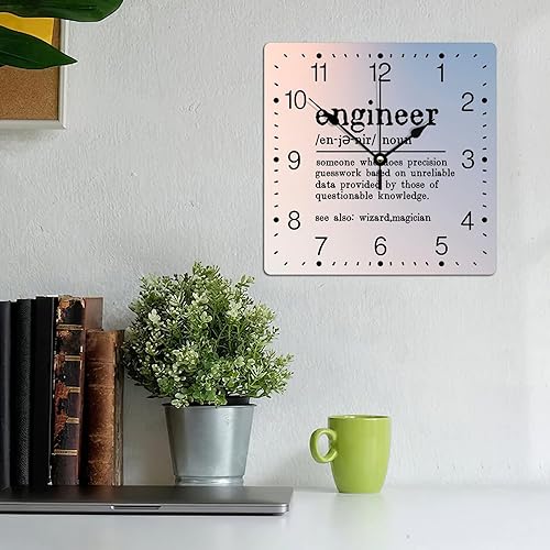 Miniatura 3 de Zyadsinoudor Engineer Definition - Reloj de pared cuadrado de PVC, 10 pulgadas, funciona con pilas, sin marco, para hogar, oficina, escuela,
