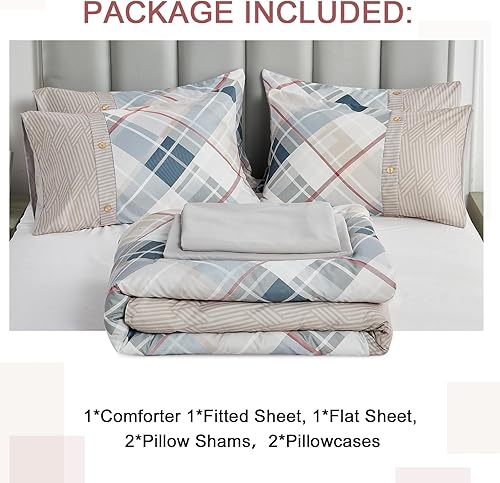 Miniatura 7 de ENJOHOS Bed in a Bag Queen - Juego de edredón de 7 piezas, color caqui, tamaño Queen con sábana, juego de ropa de cama de espiga a cuadros