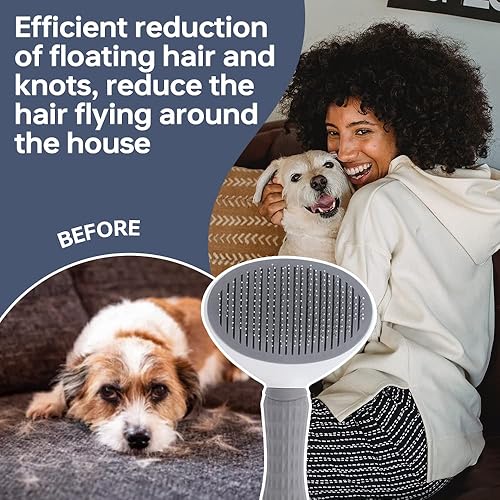 Miniatura 5 de Cepillo para gatos con botón de liberación, cepillo para perros para aseo y masaje, quitar enredos y pelo suelto, cepillo para mascotas para pelo