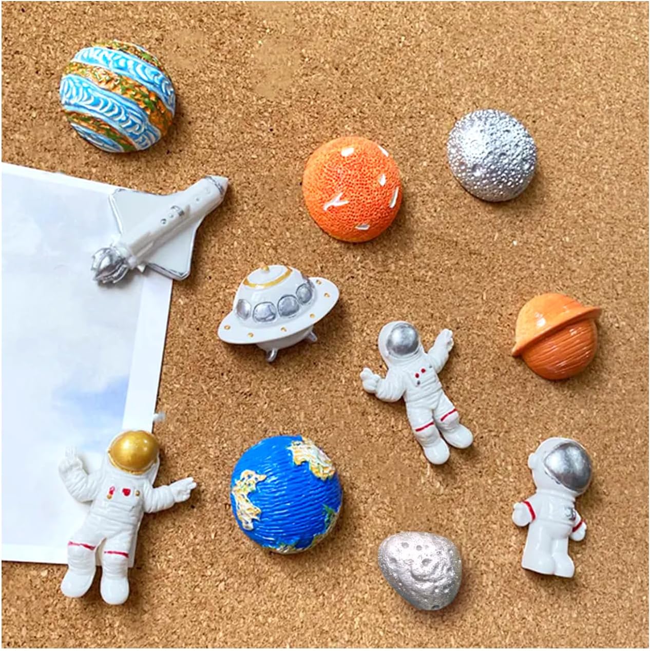 11 Pieces Cartoon Space Push Pins Astronaut Spaceship Rocket Planets Resin Drawing Pins for Corkboard Bulletin Board Calendar Map Creative Photo Wall Decoration Home Office Decor