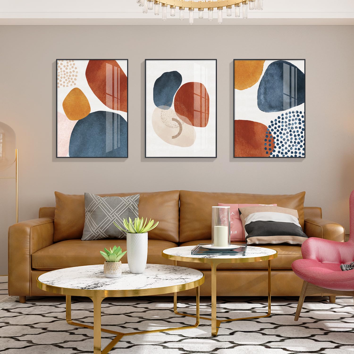 Photo 1 of * used item * see all images * 
Wall Art 3 Pieces Of Framed Decorative Paintings Abstract Simple Red Orange Blue And Other Color